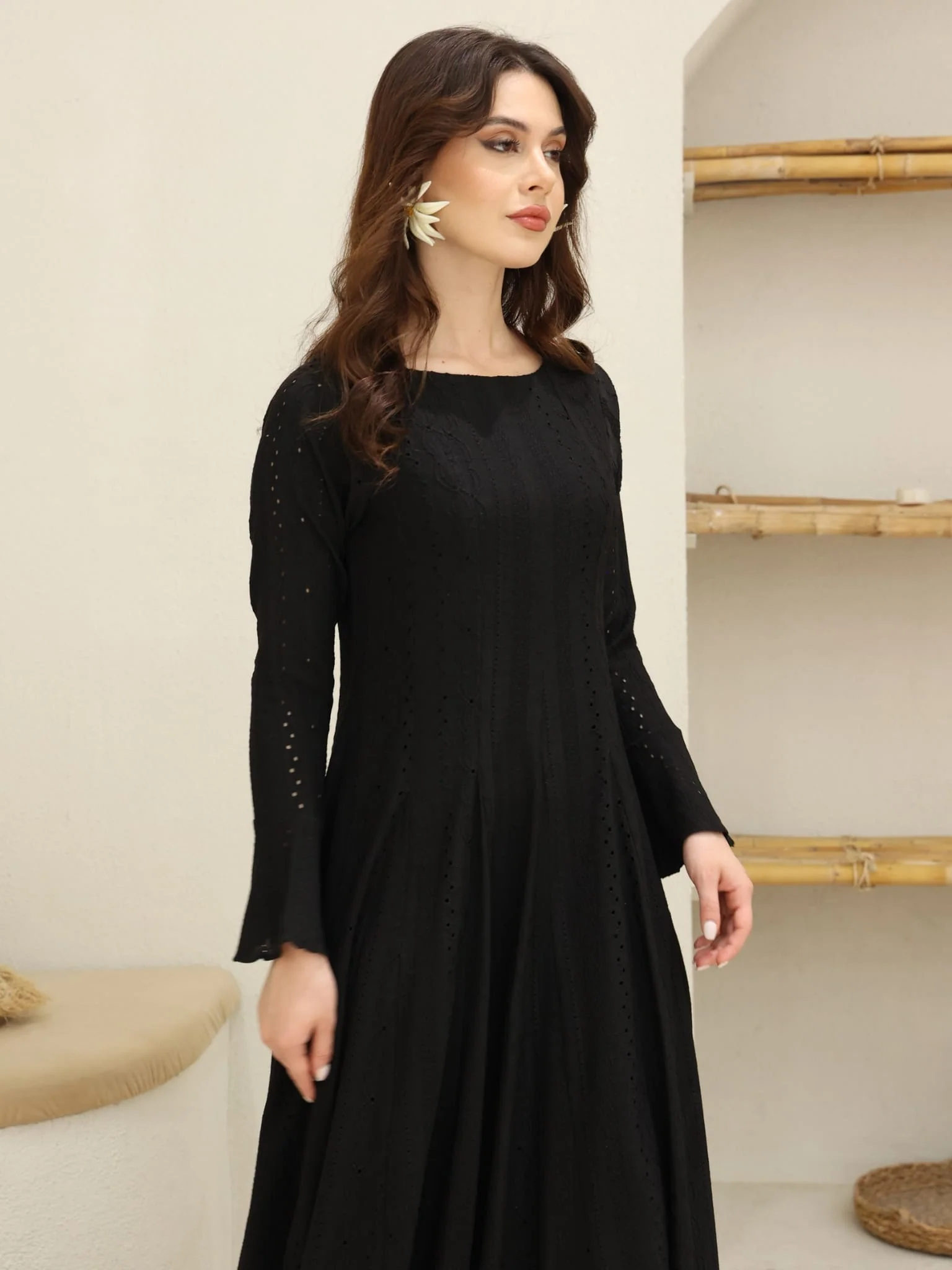 Runa Black Panel Crochet Dress - Image 10