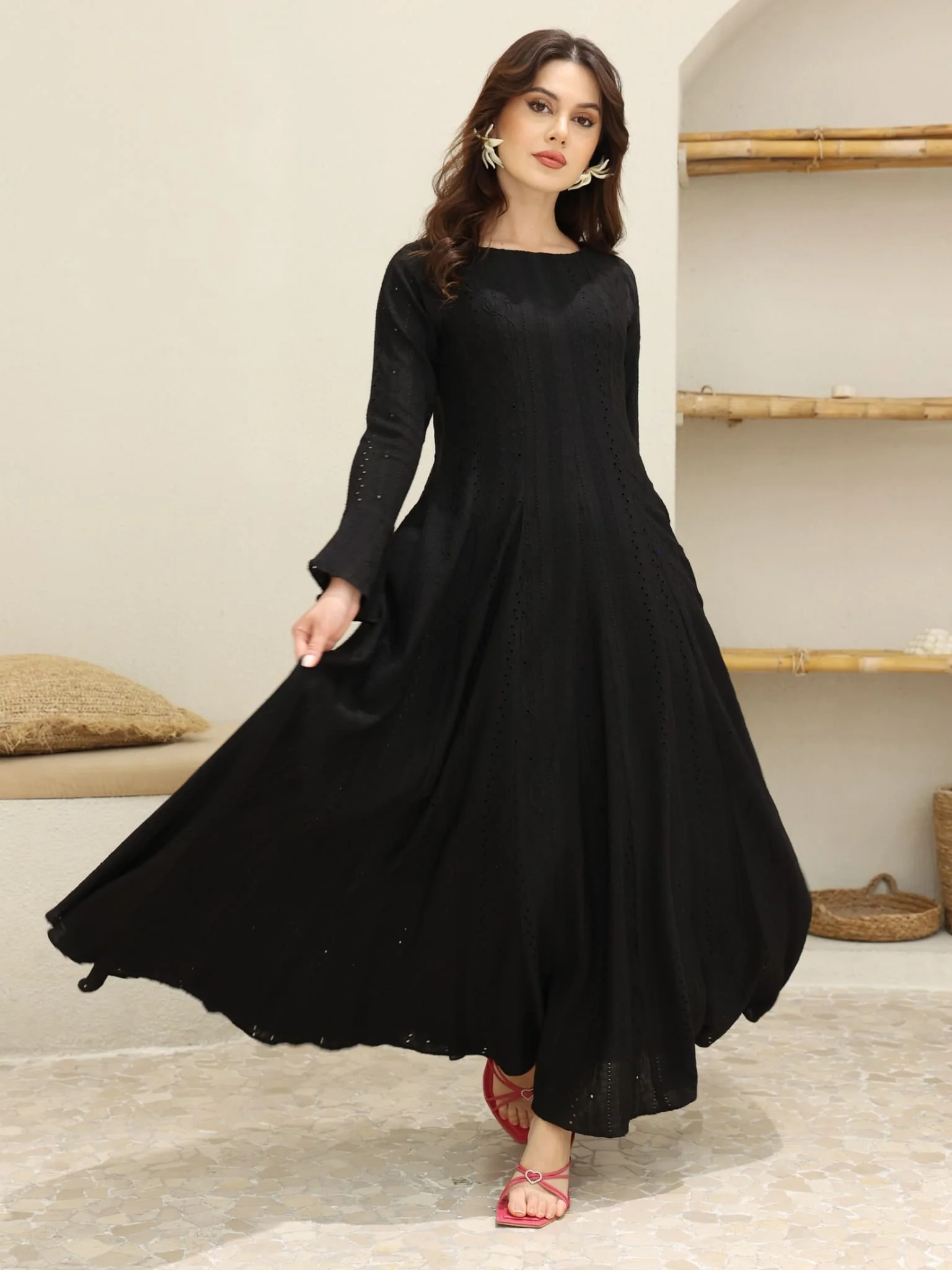 Runa Black Panel Crochet Dress - Image 11