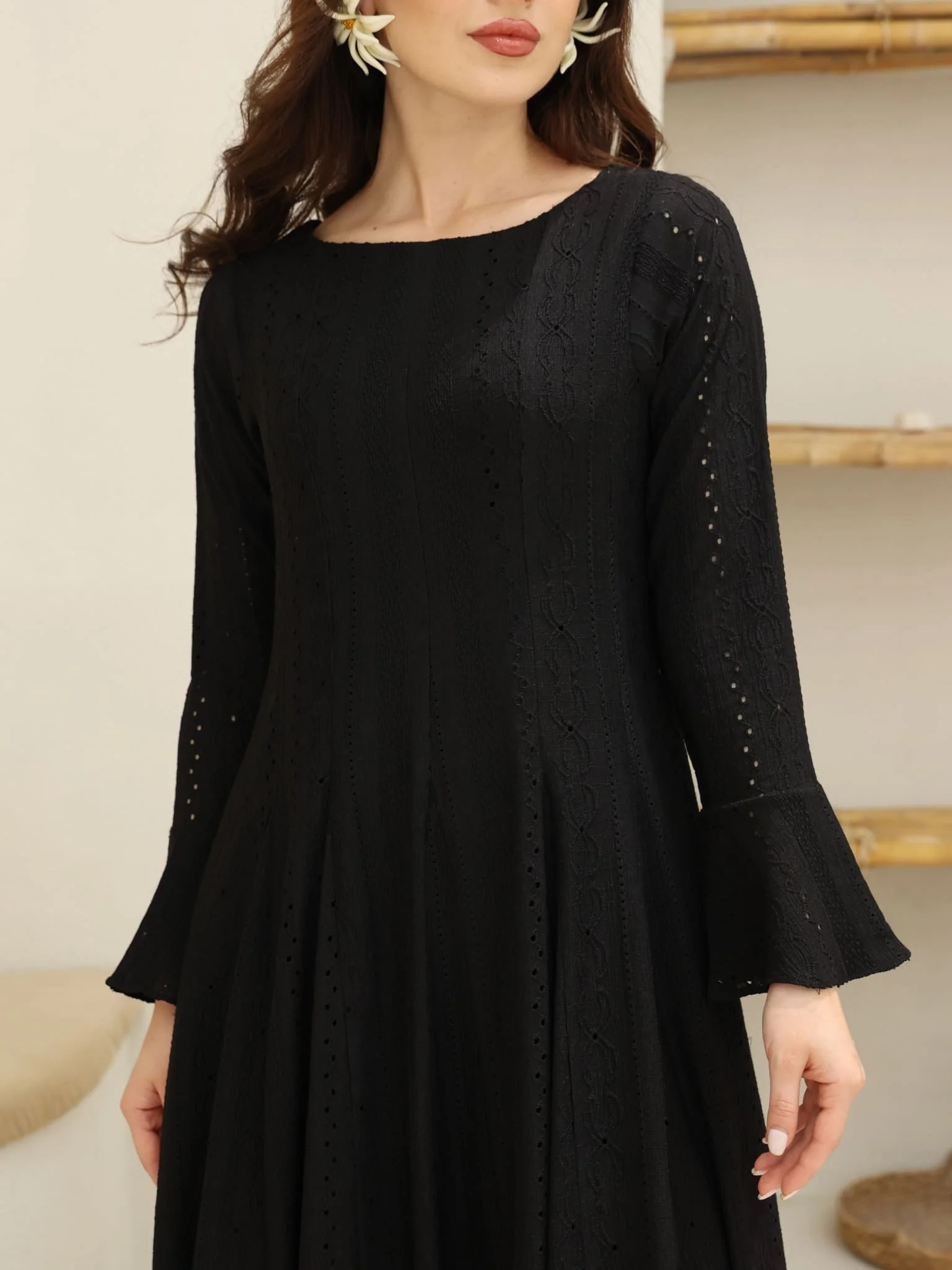 Runa Black Panel Crochet Dress - Image 2