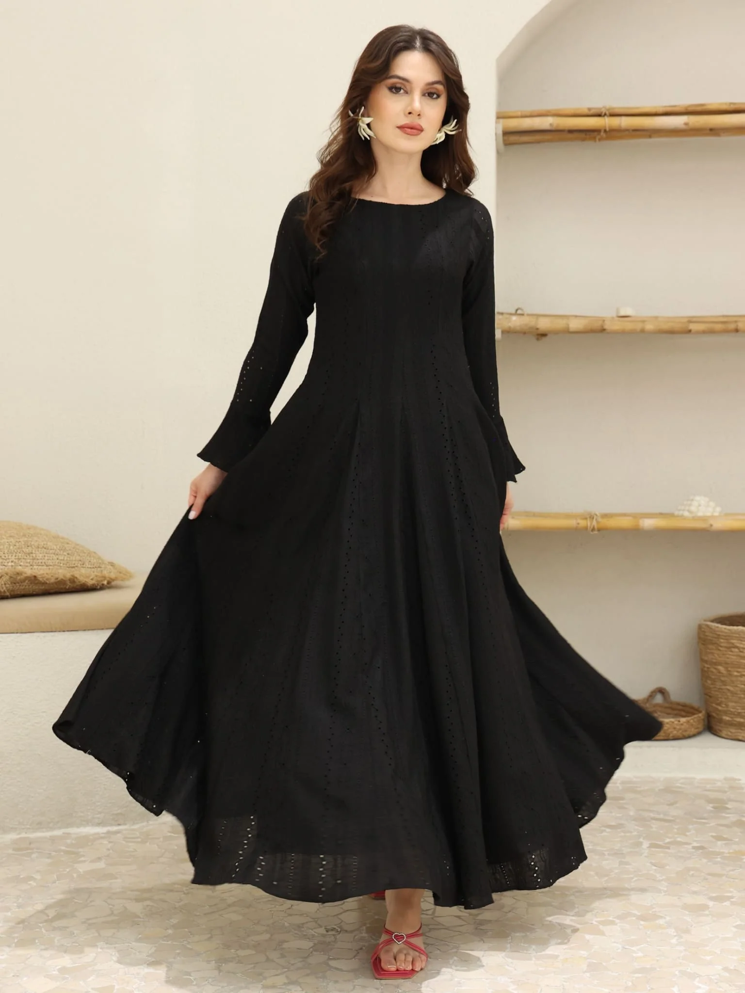 Runa Black Panel Crochet Dress - Image 6