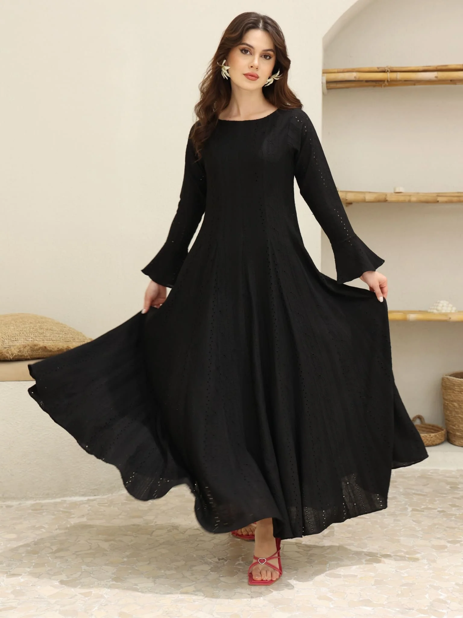Runa Black Panel Crochet Dress - Image 8