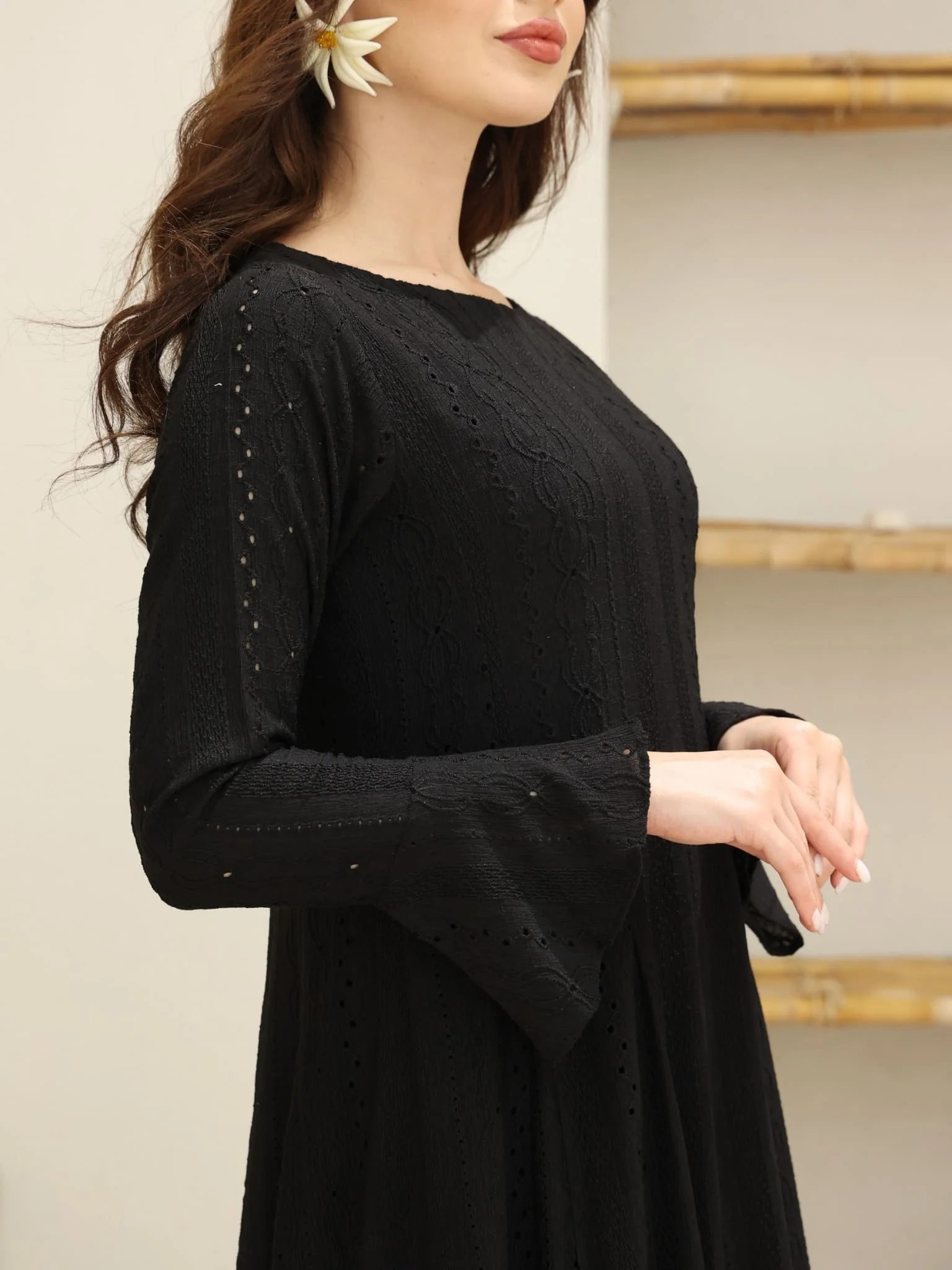 Runa Black Panel Crochet Dress - Image 9