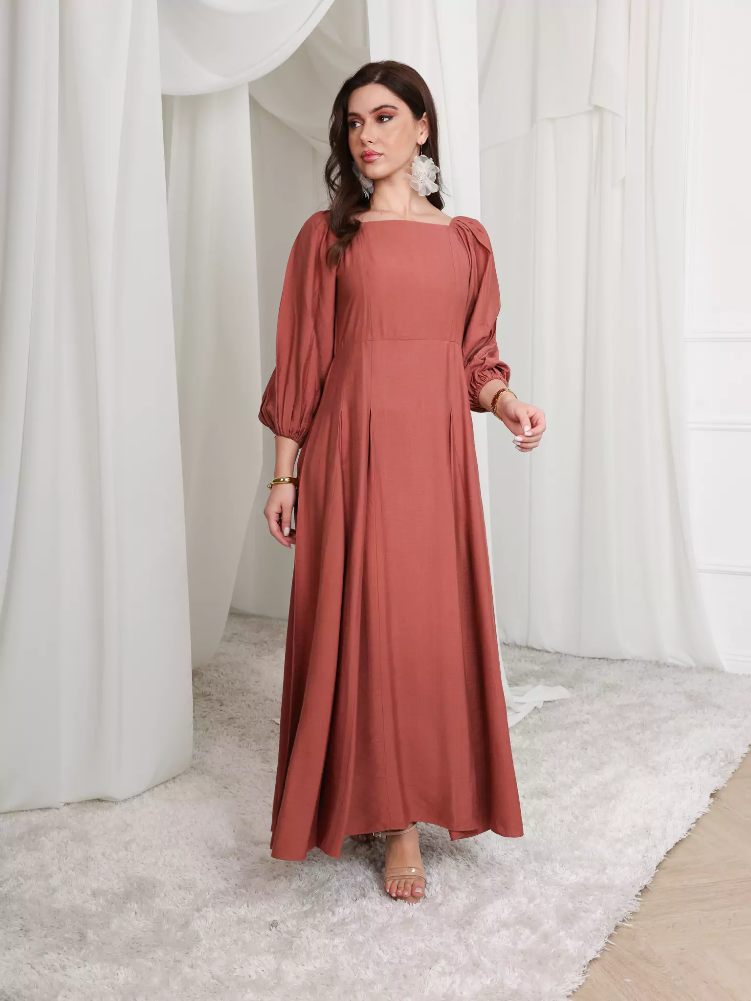 Rustic Ruby Box Pleat Long Dress - Image 10
