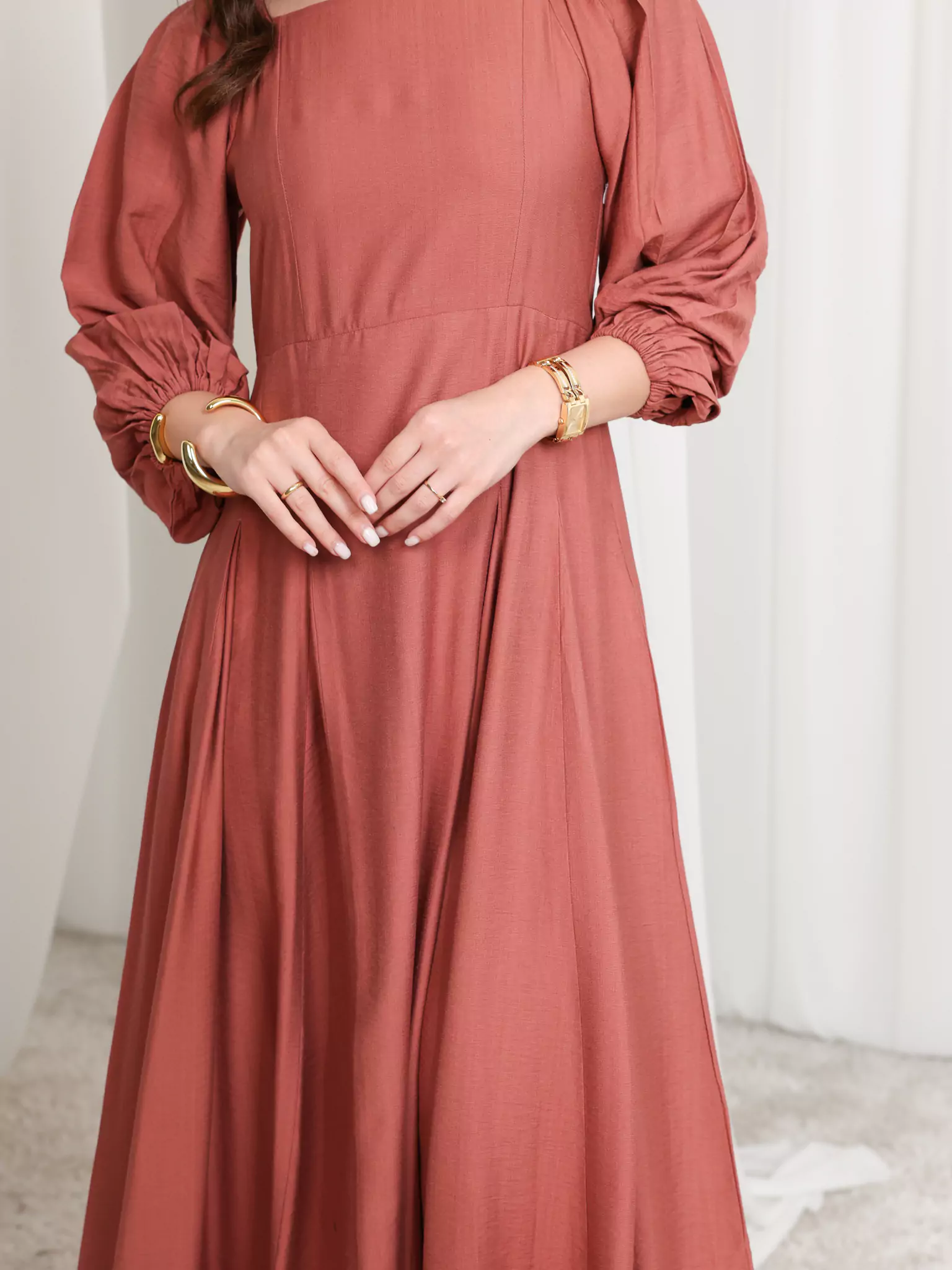 Rustic Ruby Box Pleat Long Dress - Image 2