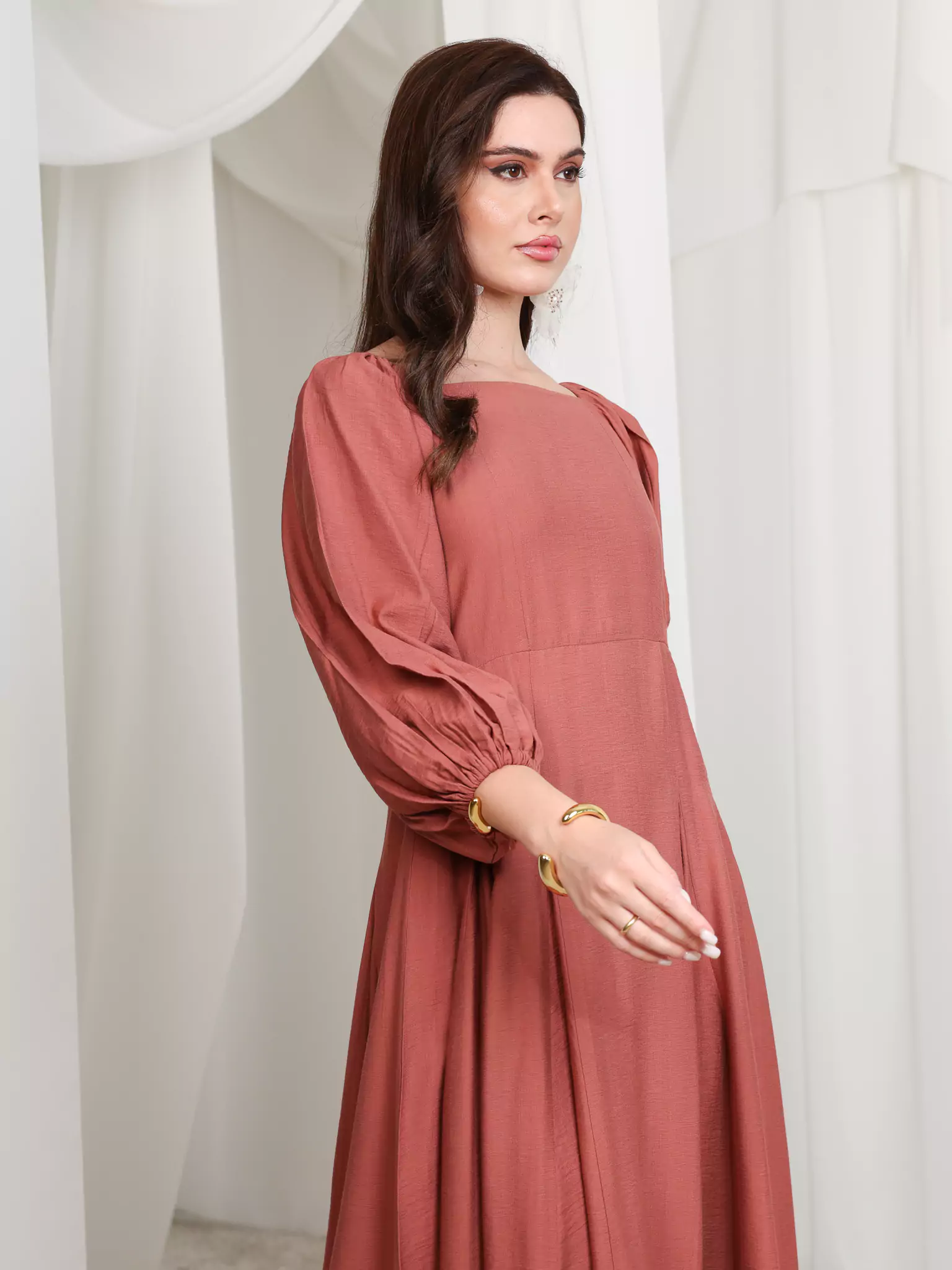 Rustic Ruby Box Pleat Long Dress - Image 4