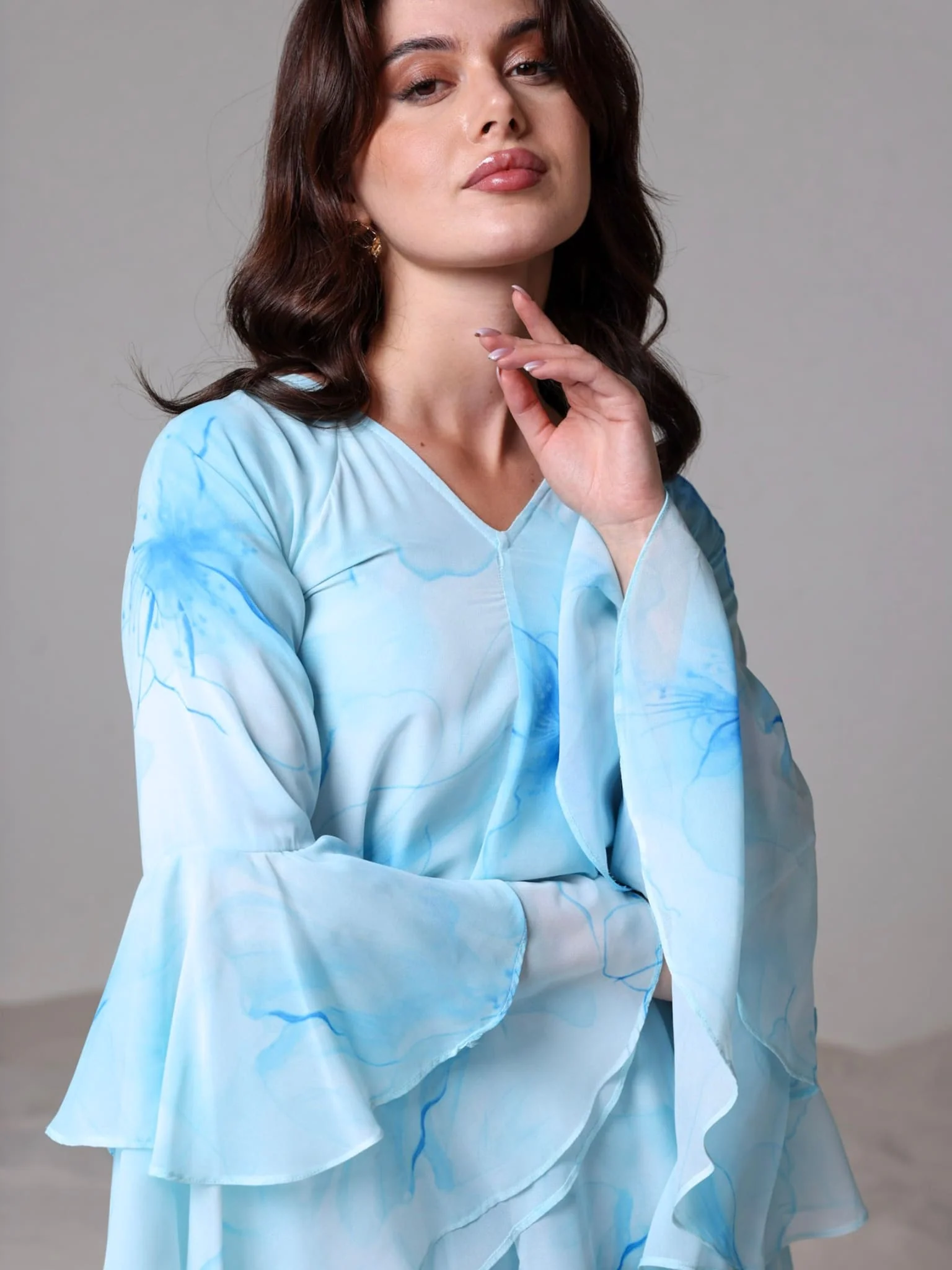 Sakura Mist Blue Floral Long Dress - Image 3