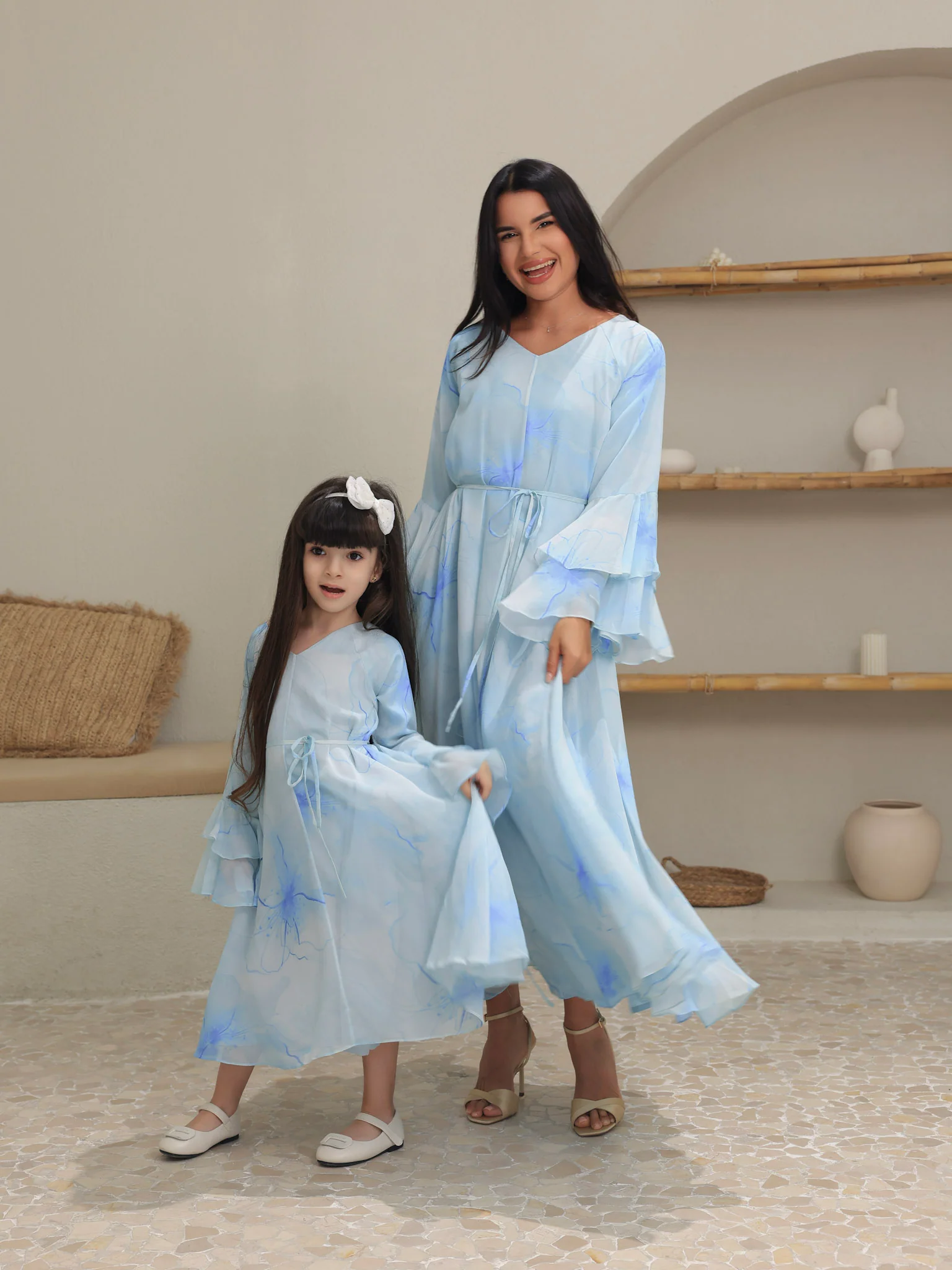 Sakura Mist Blue Floral Long Dress - Image 4