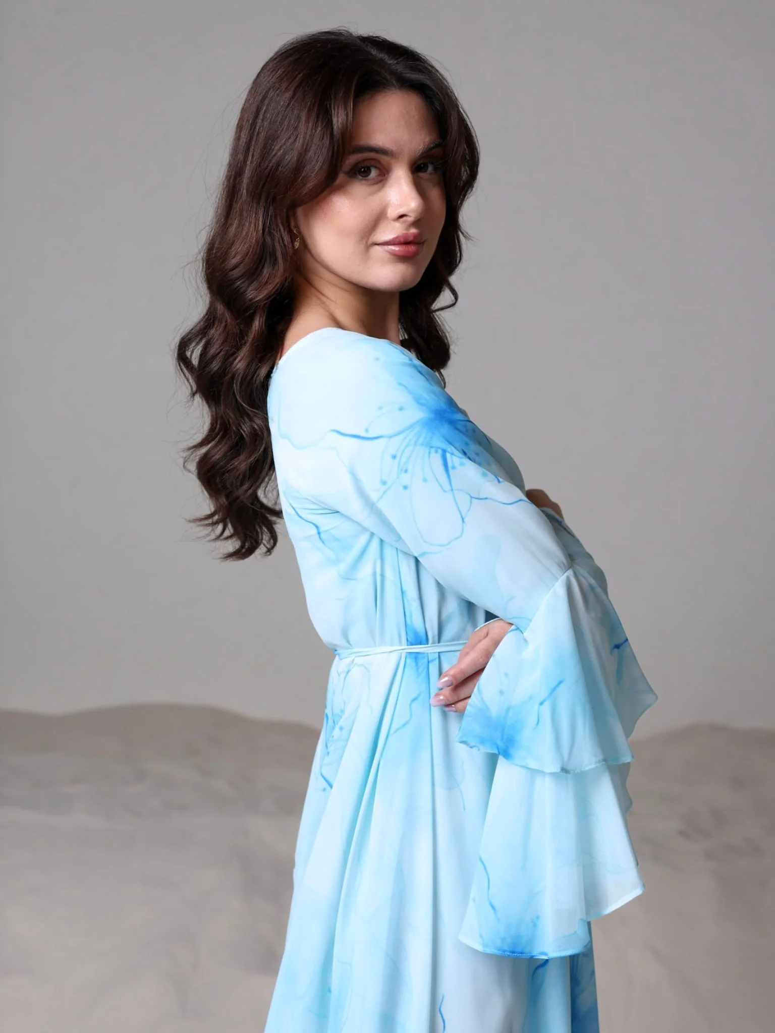 Sakura Mist Blue Floral Long Dress - Image 5