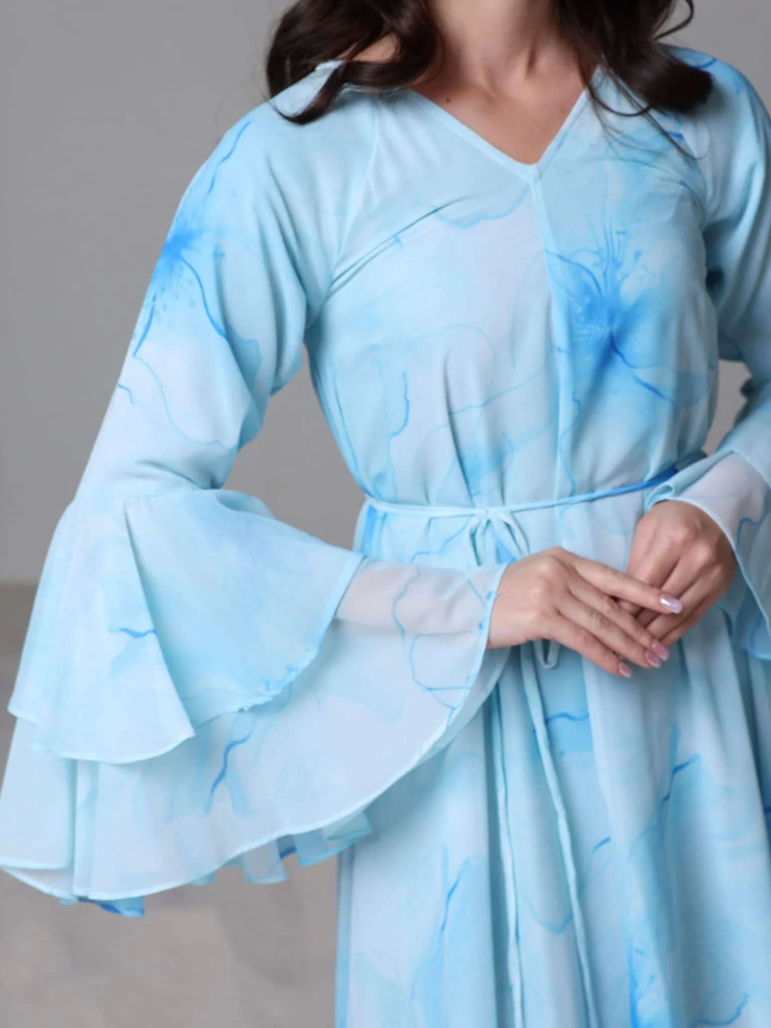 Sakura Mist Blue Floral Long Dress - Image 6