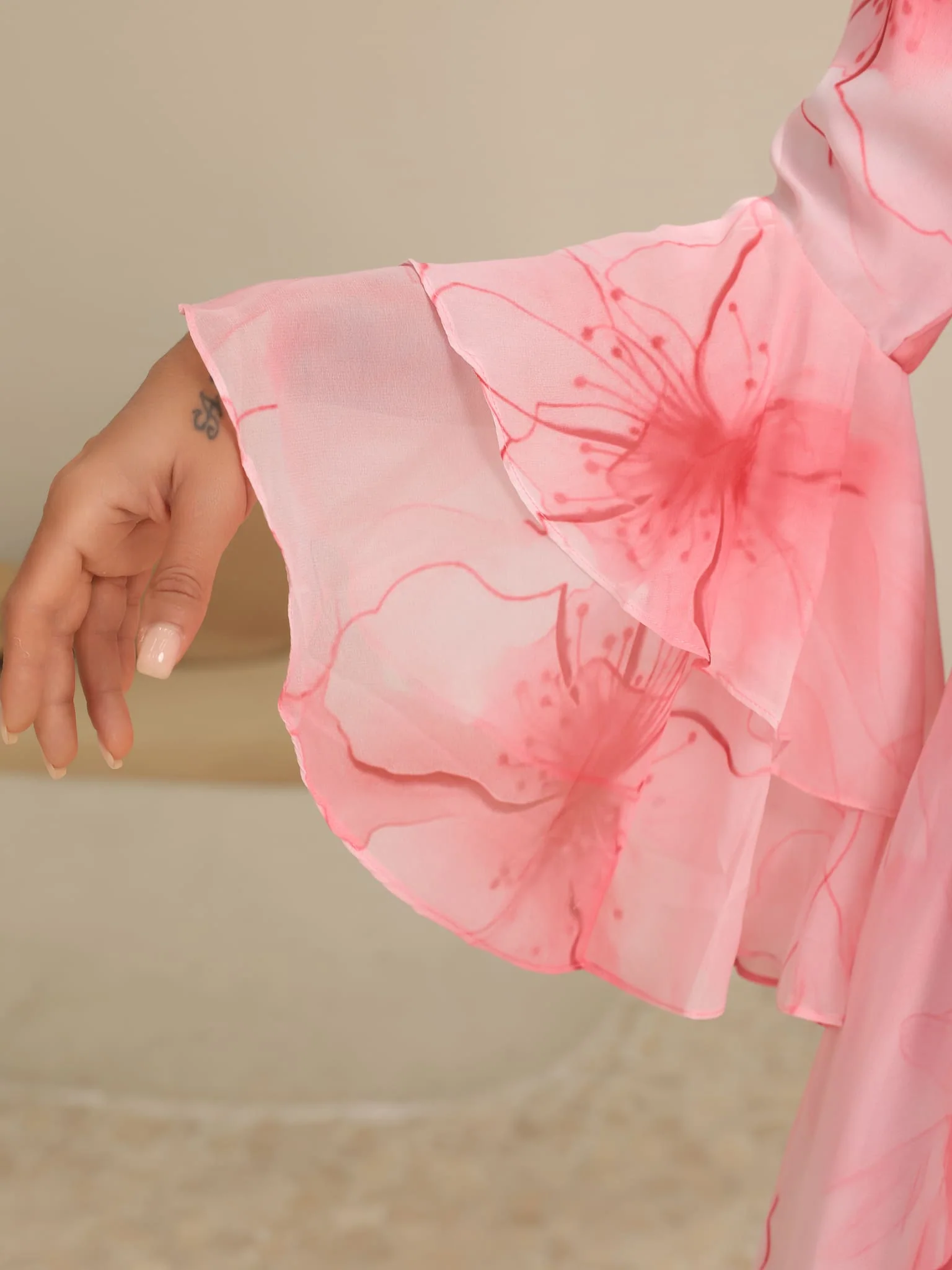 Sakura Mist Pink Floral Long Dress - Image 7