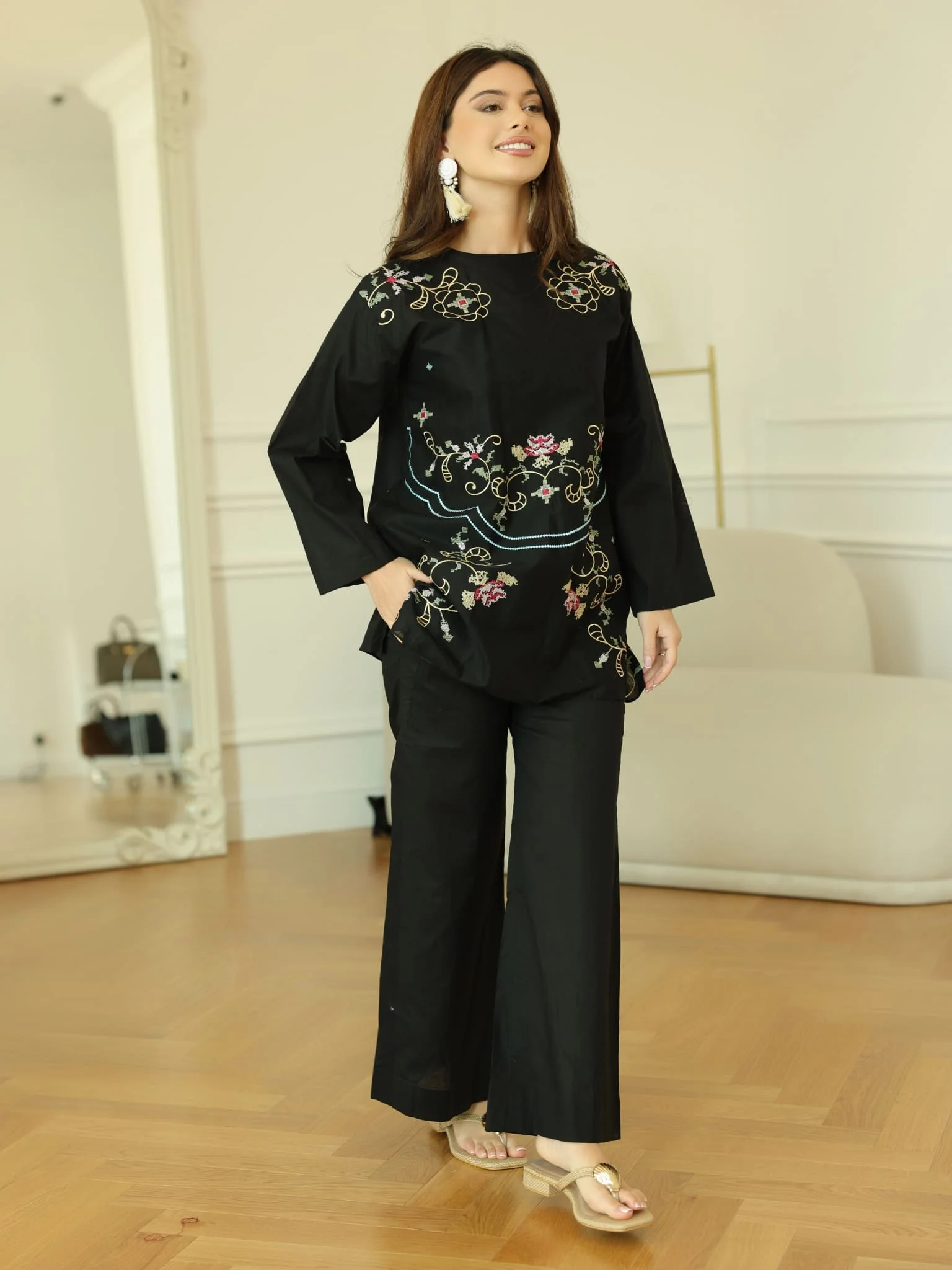 Sarola Black Embroidered Co Ord Set - Image 4