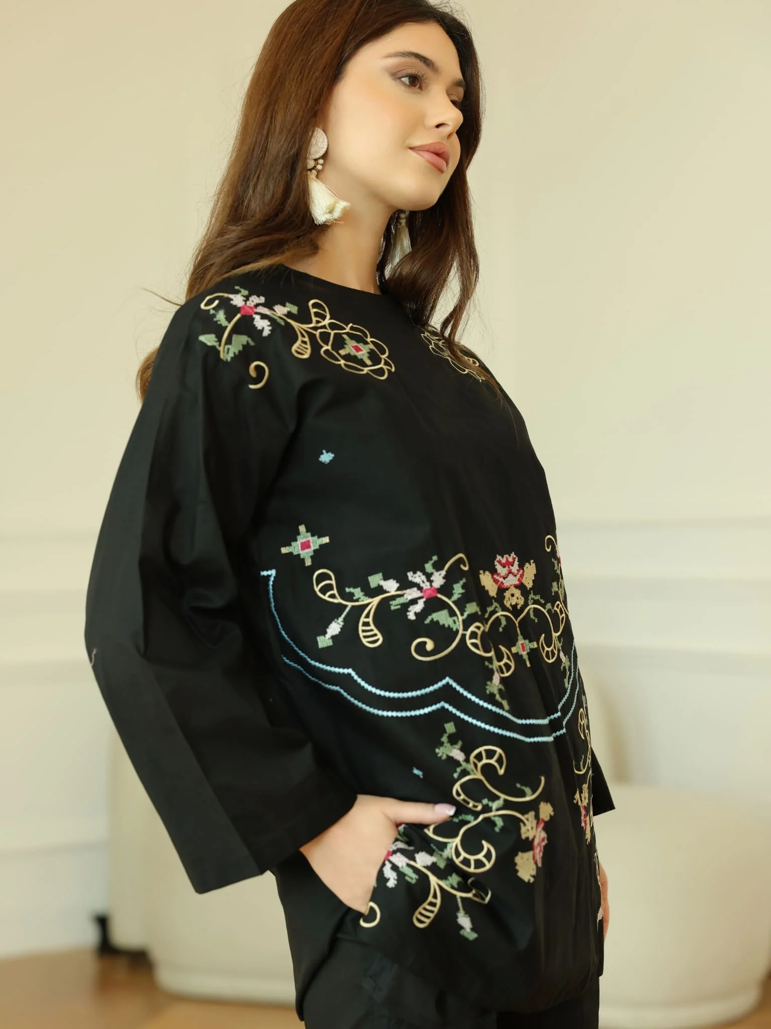 Sarola Black Embroidered Co Ord Set - Image 6