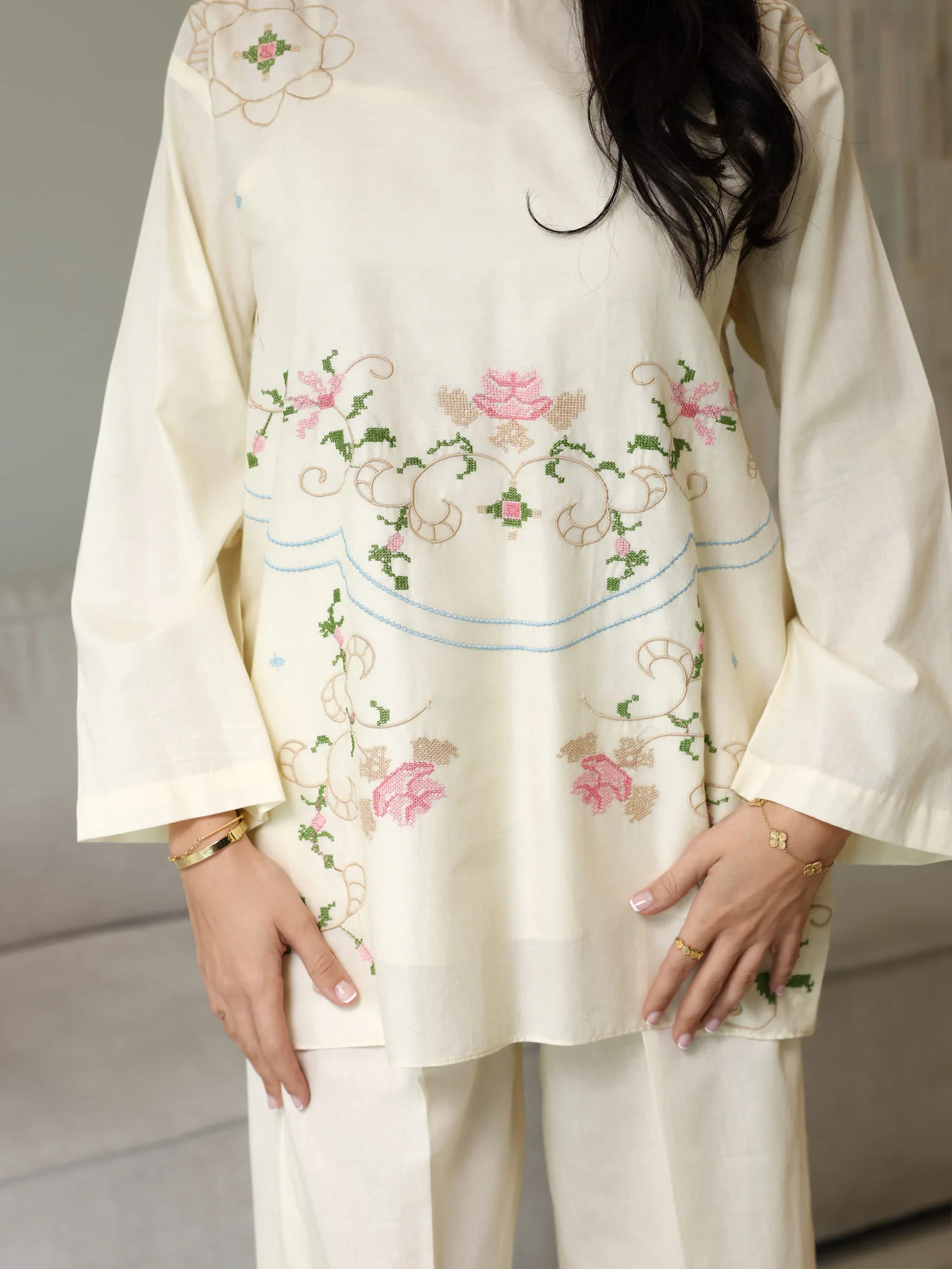 Sarola Cream Embroidered Co Ord Set - Image 2