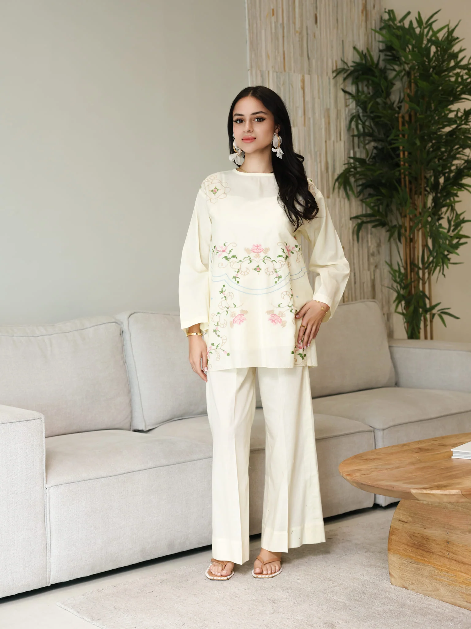Sarola Cream Embroidered Co Ord Set - Image 6