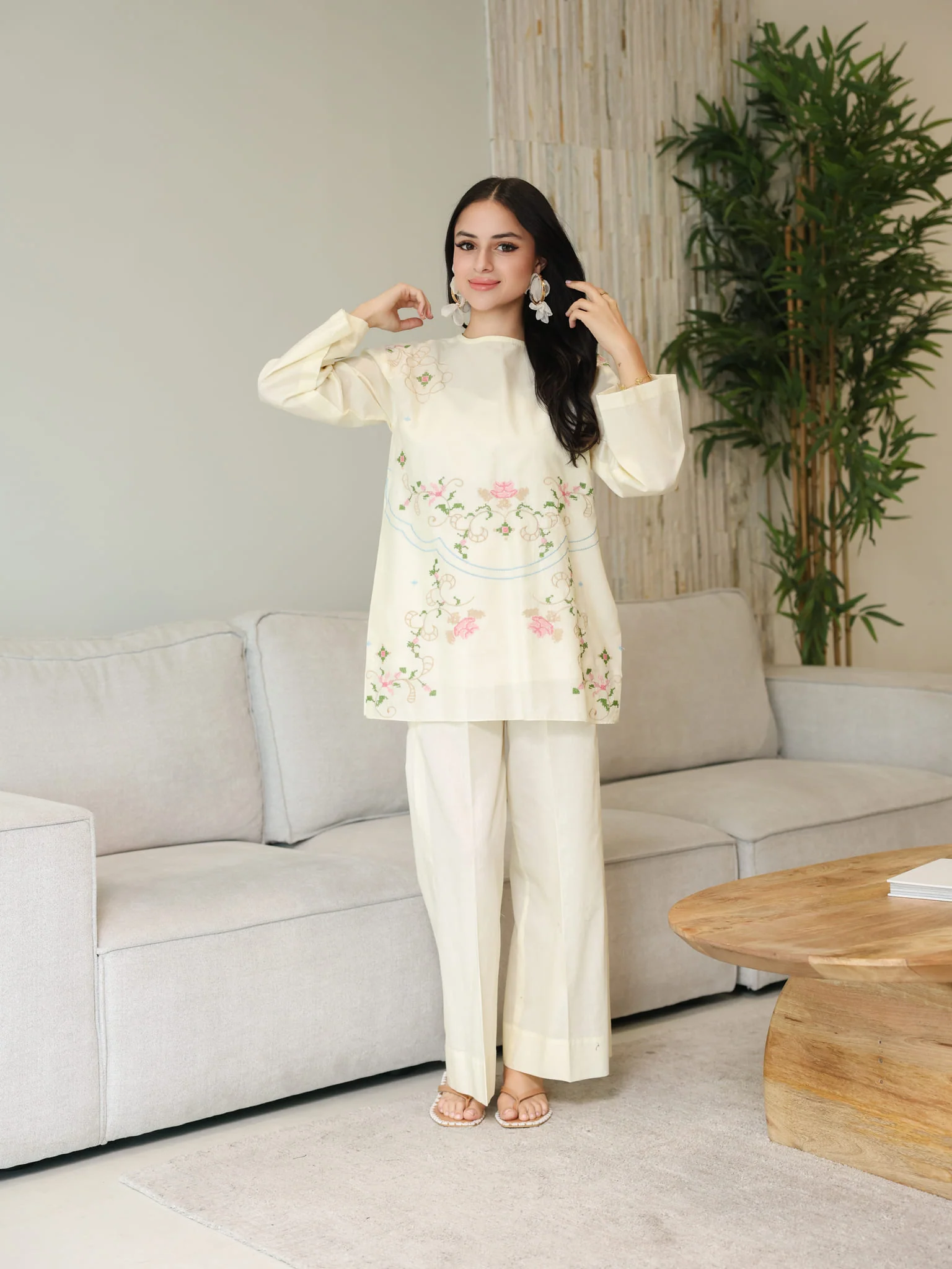 Sarola Cream Embroidered Co Ord Set - Image 8