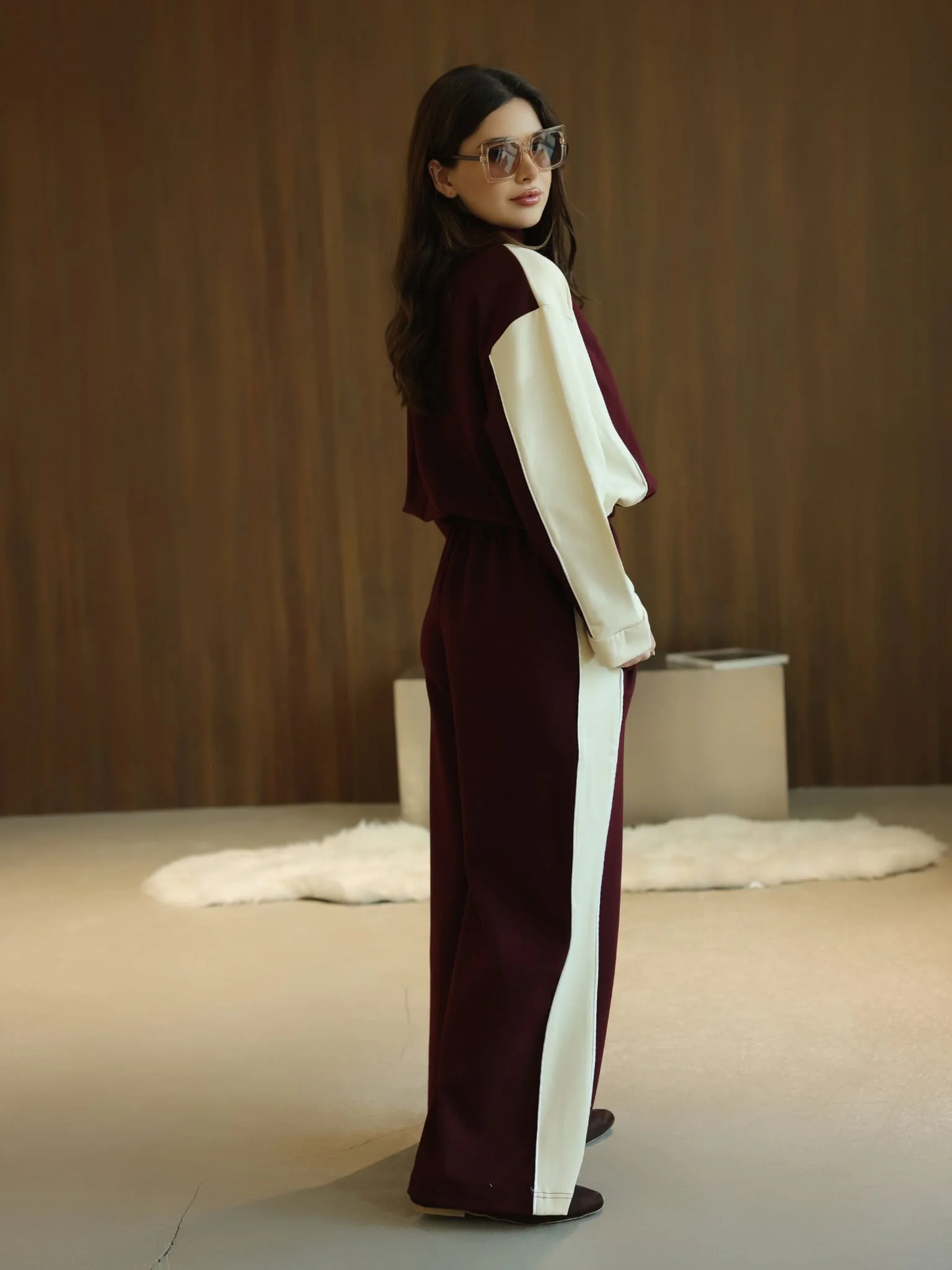 Signora Maroon And Cream Softstreme Pull Over Sweat Shirt - Image 3