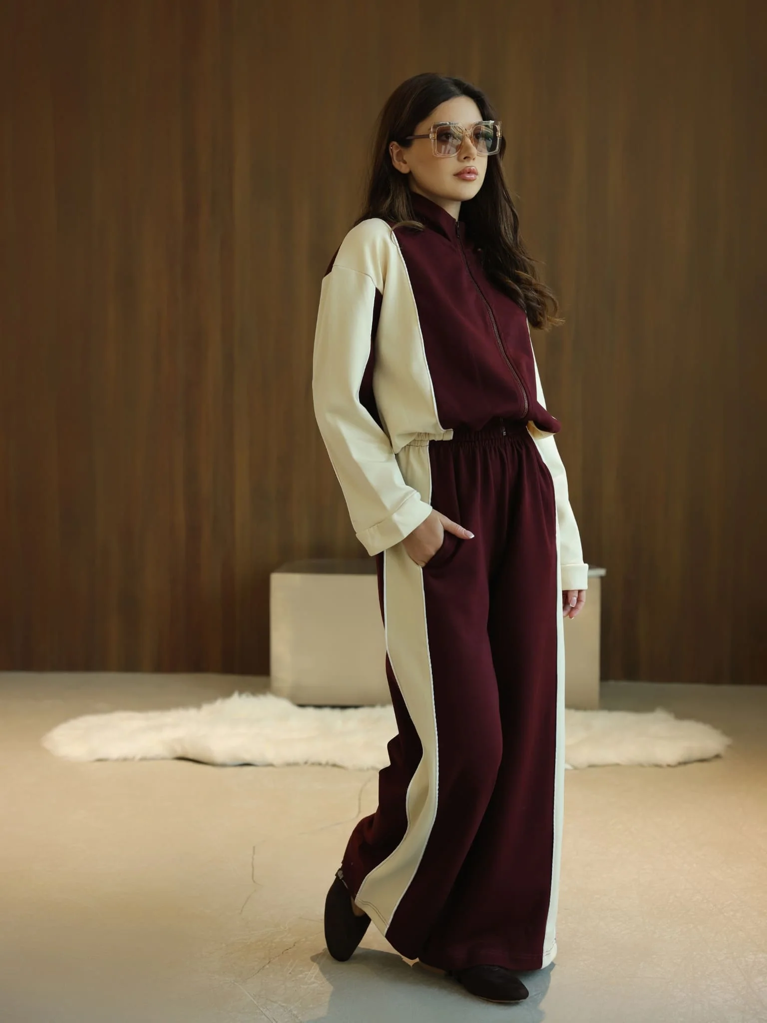 Signora Maroon And Cream Softstreme Pull Over Sweat Shirt - Image 5