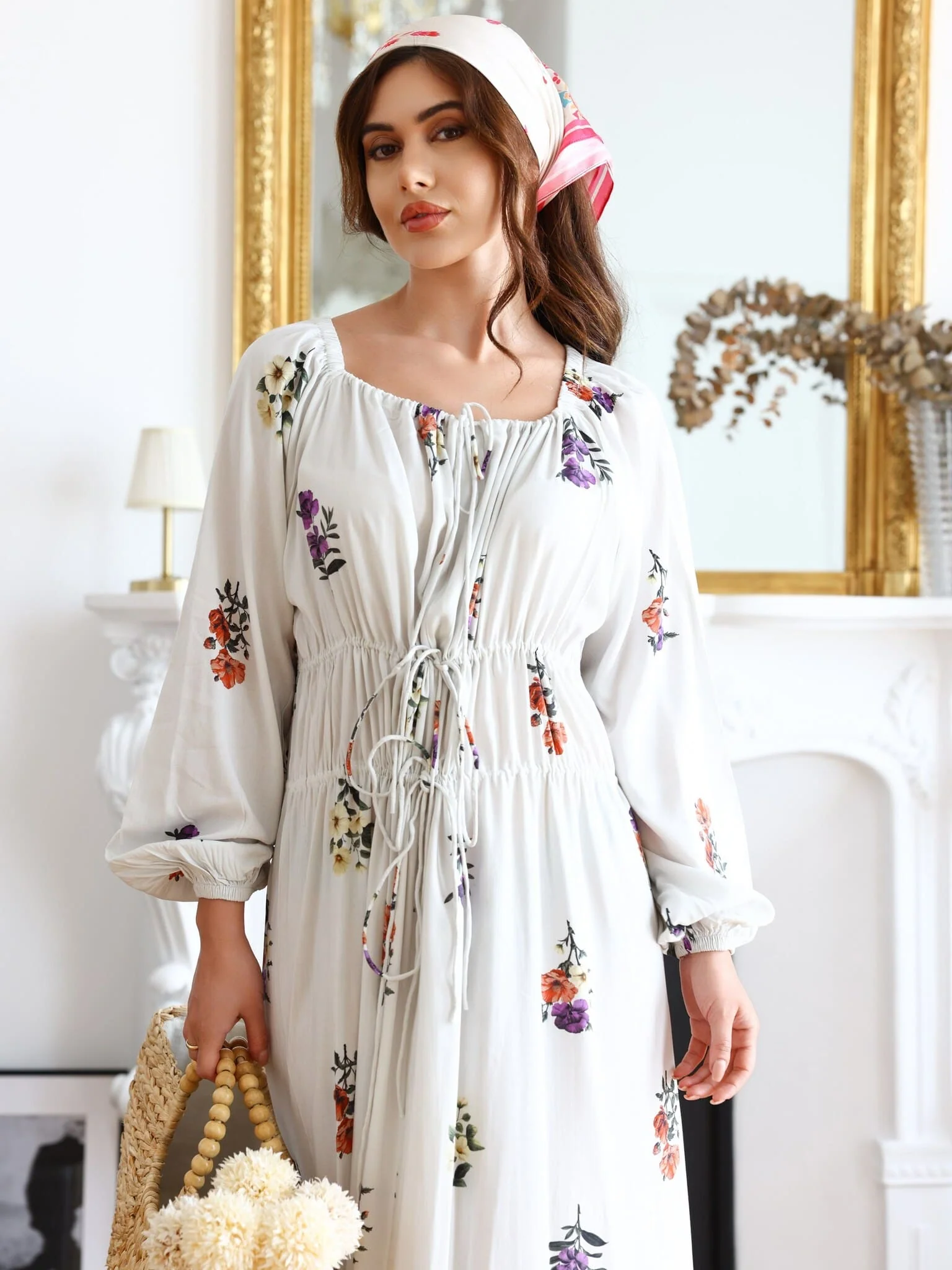 Simone Floral Gathered Dress - Image 5