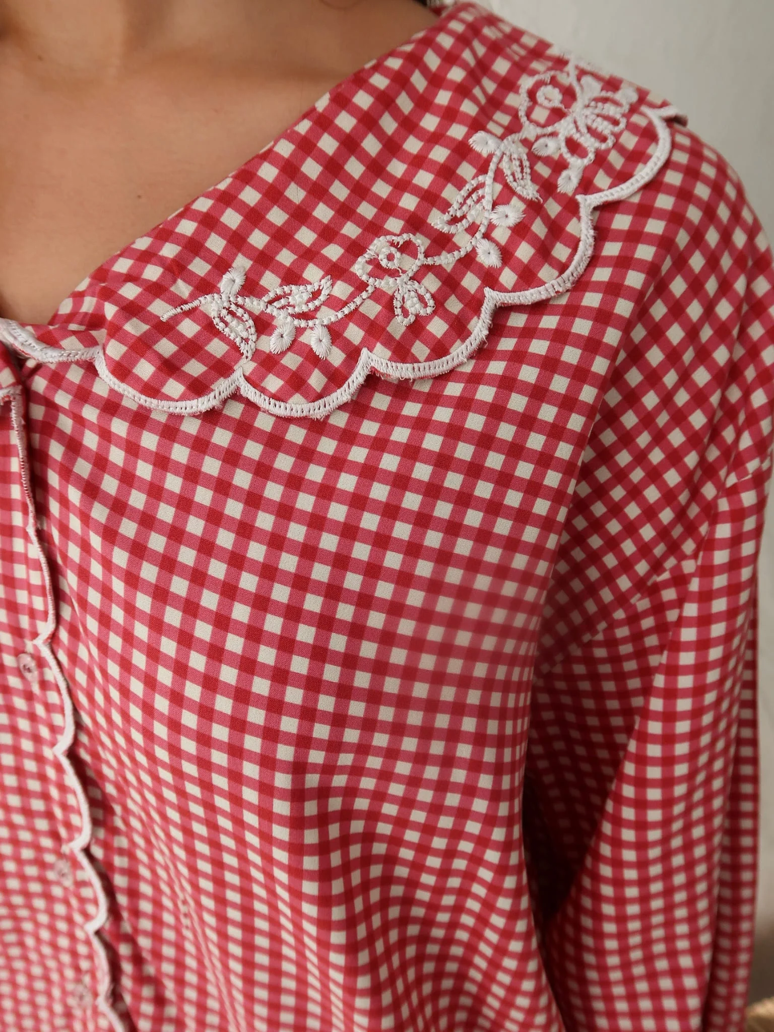 Snuzelle Red Embroidered Gingham Lounge Shirt - Image 10