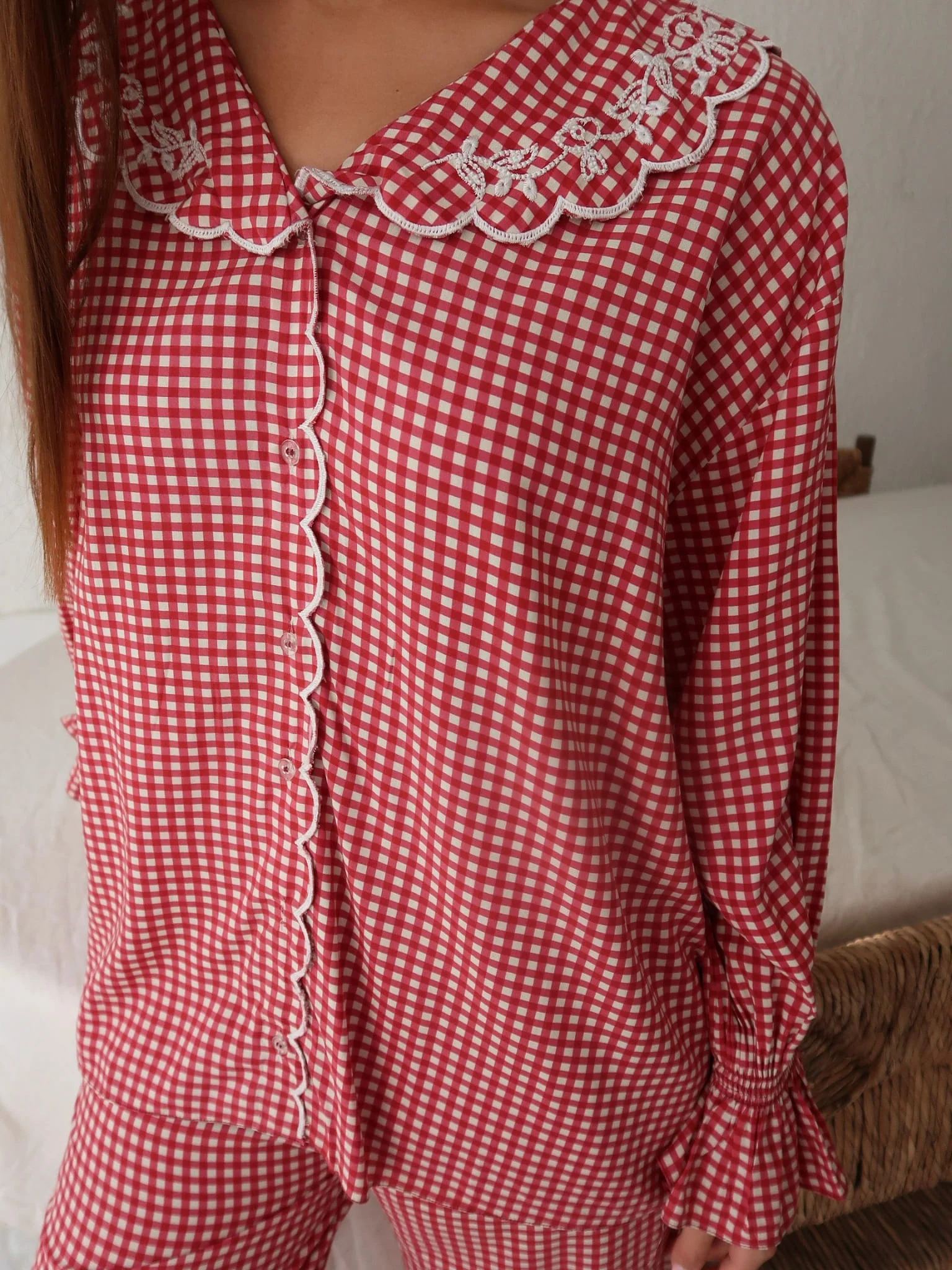 Snuzelle Red Embroidered Gingham Lounge Shirt - Image 2