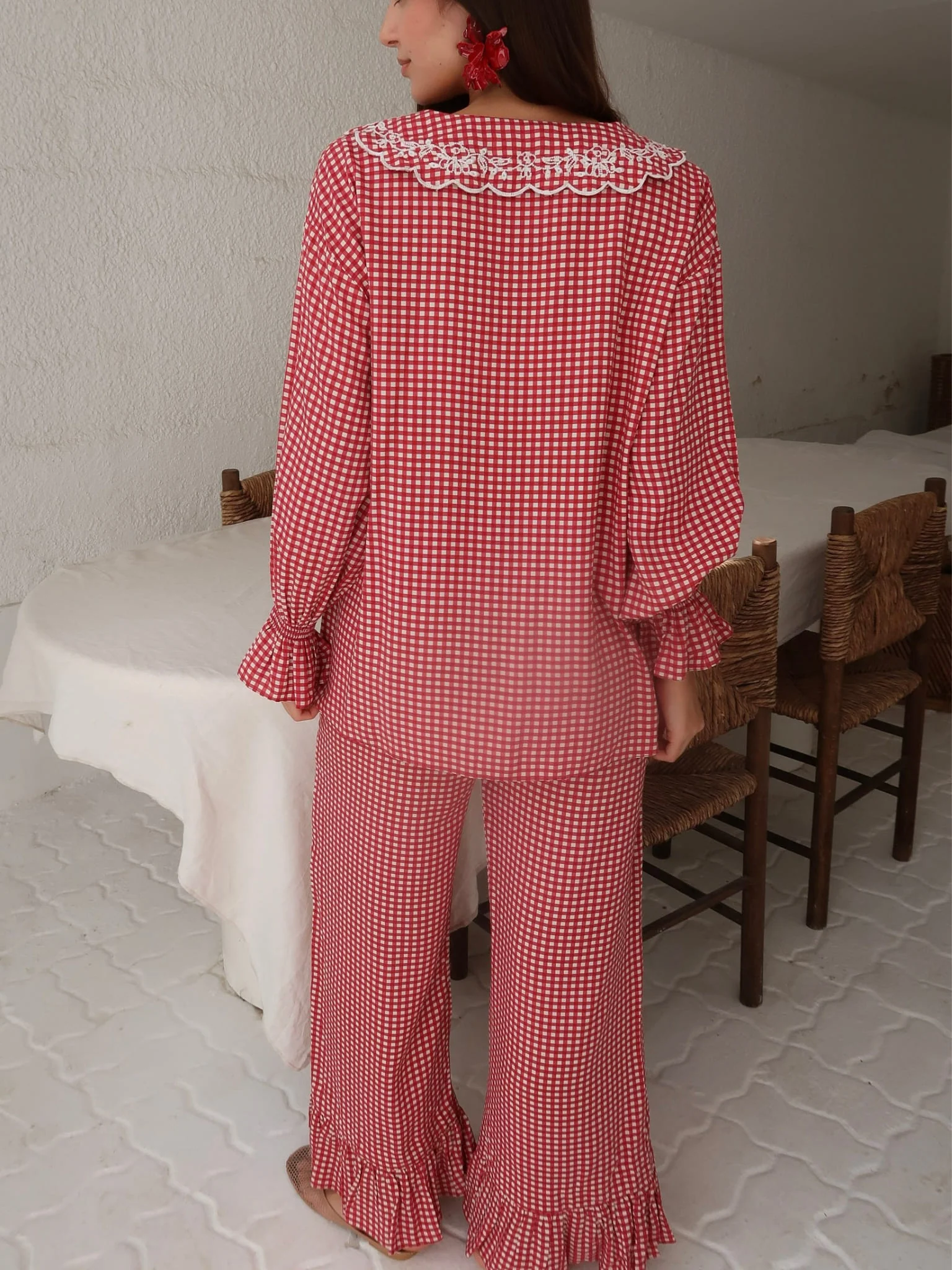 Snuzelle Red Embroidered Gingham Lounge Shirt - Image 7