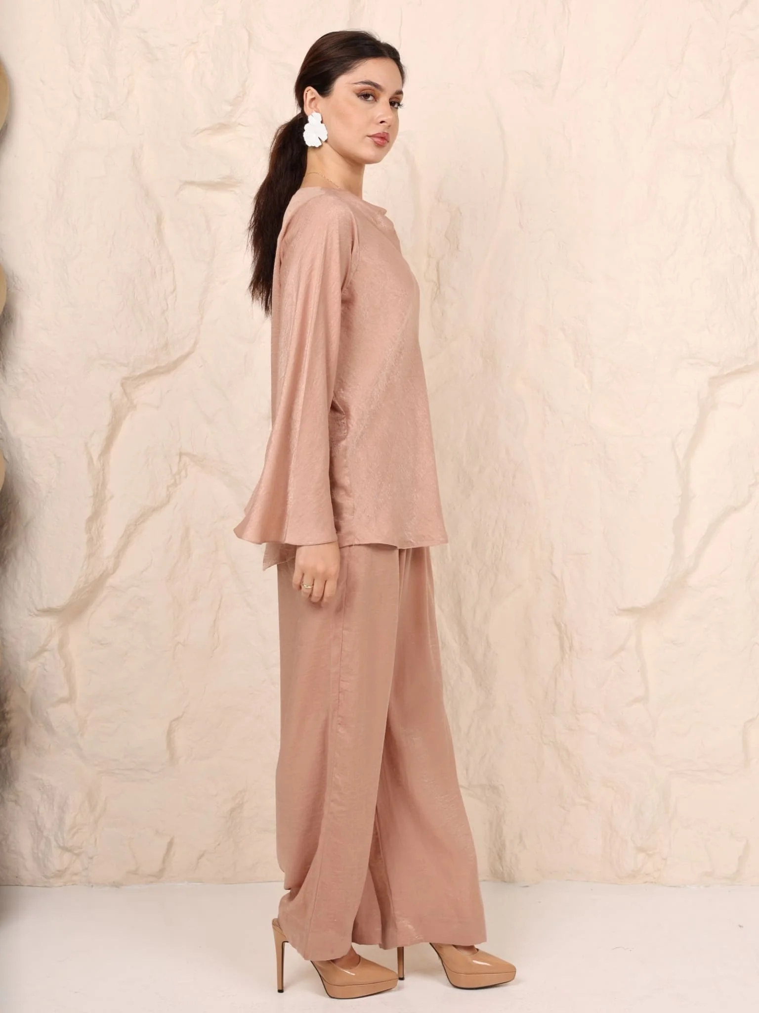 Stephanie Beige Cowl Soft Silk Pants - Image 3
