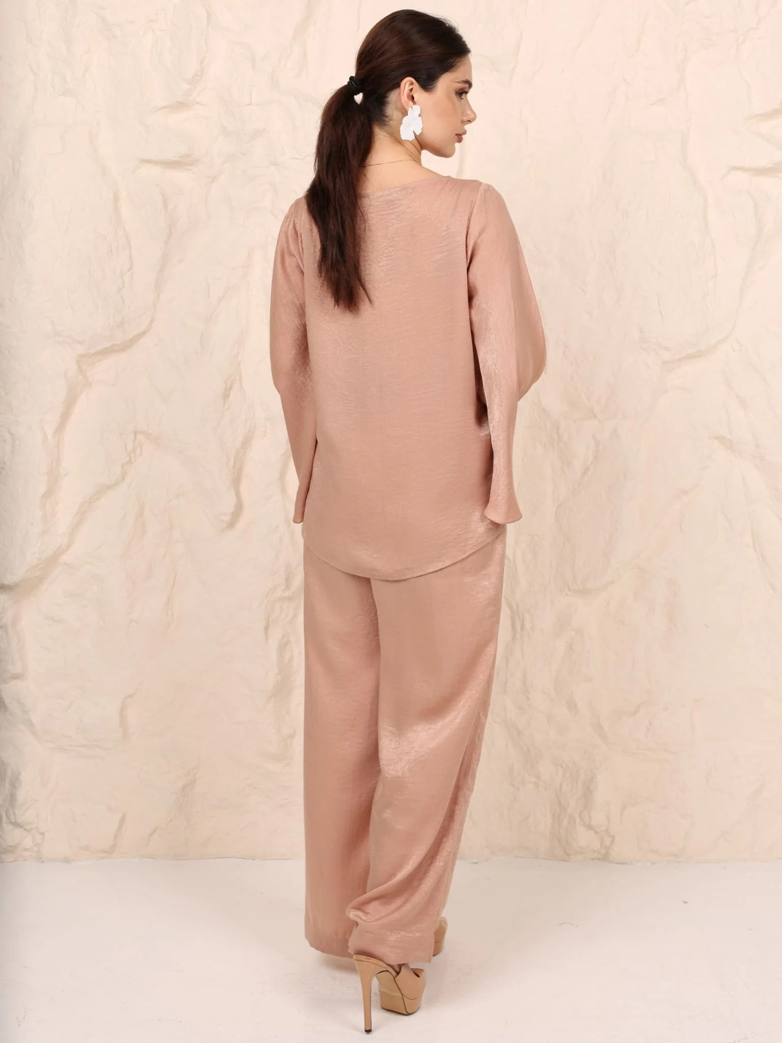 Stephanie Beige Cowl Soft Silk Pants - Image 4