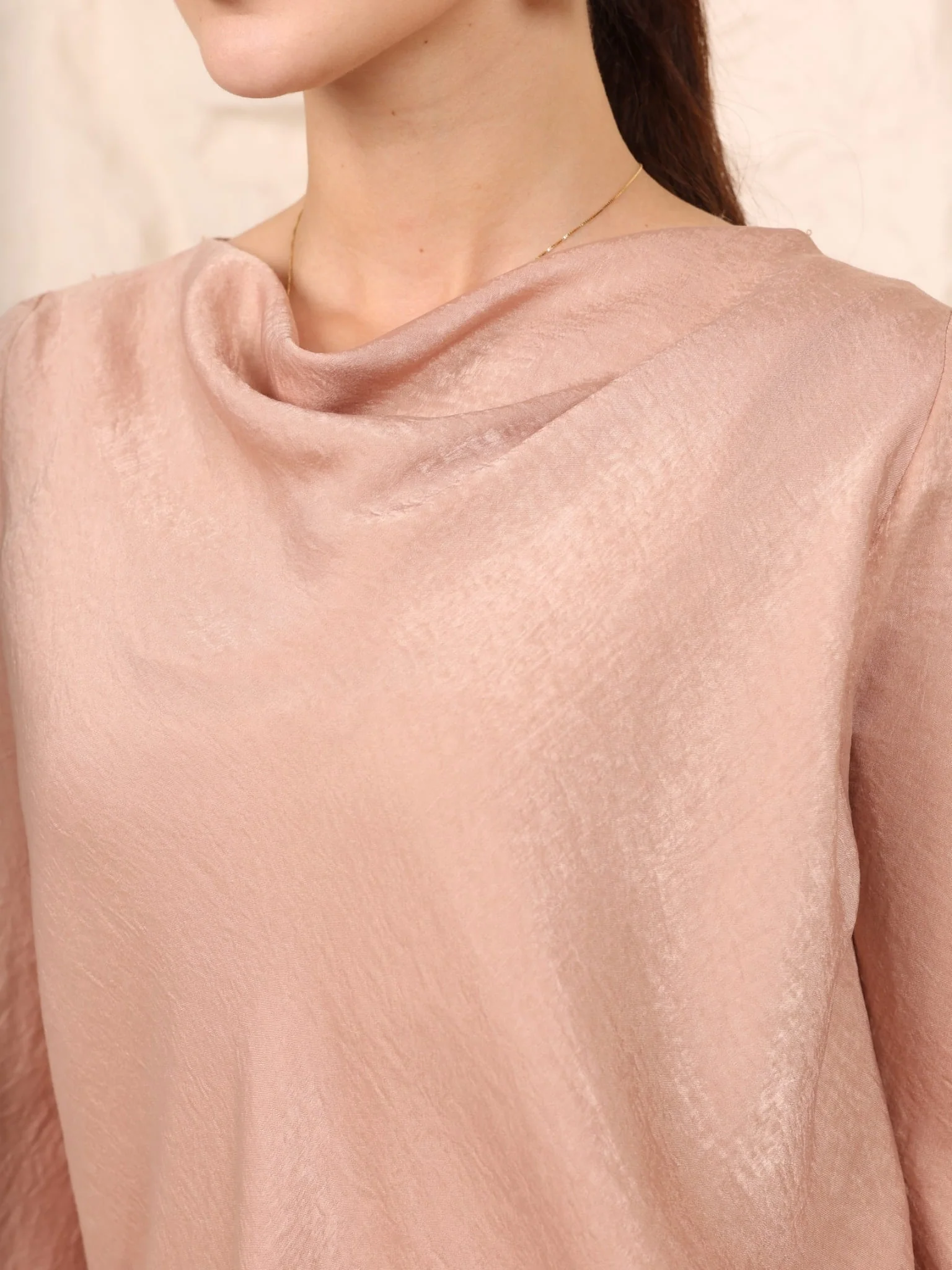 Stephanie Beige Cowl Soft Silk Shirt - Image 10