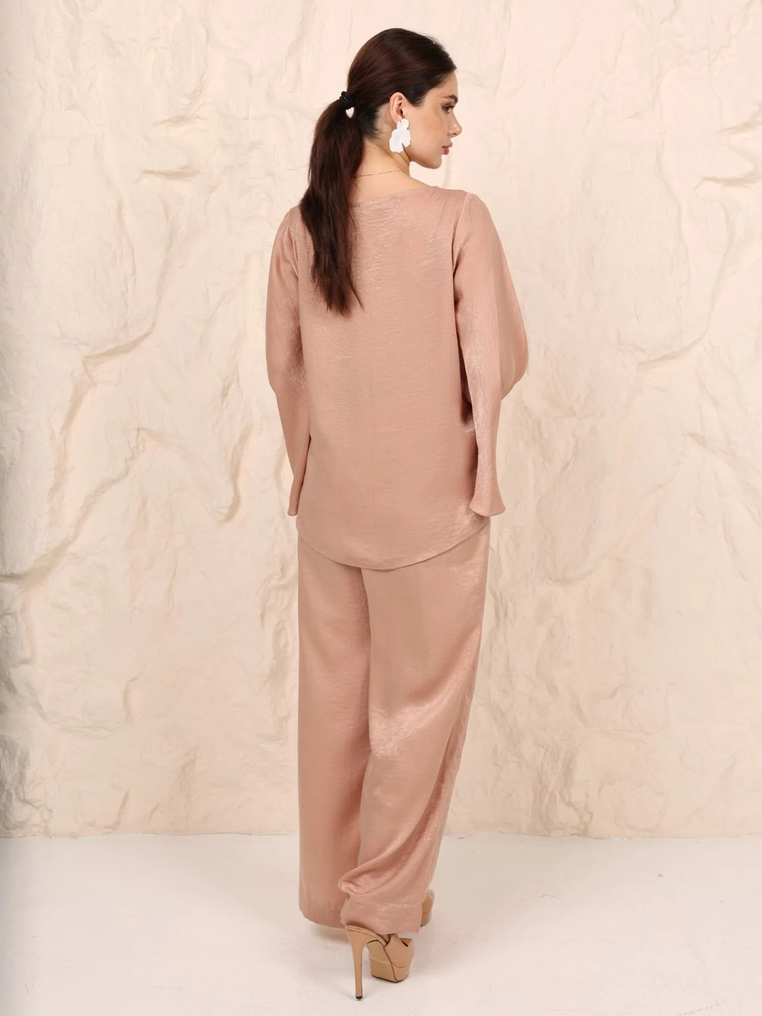 Stephanie Beige Cowl Soft Silk Shirt - Image 3