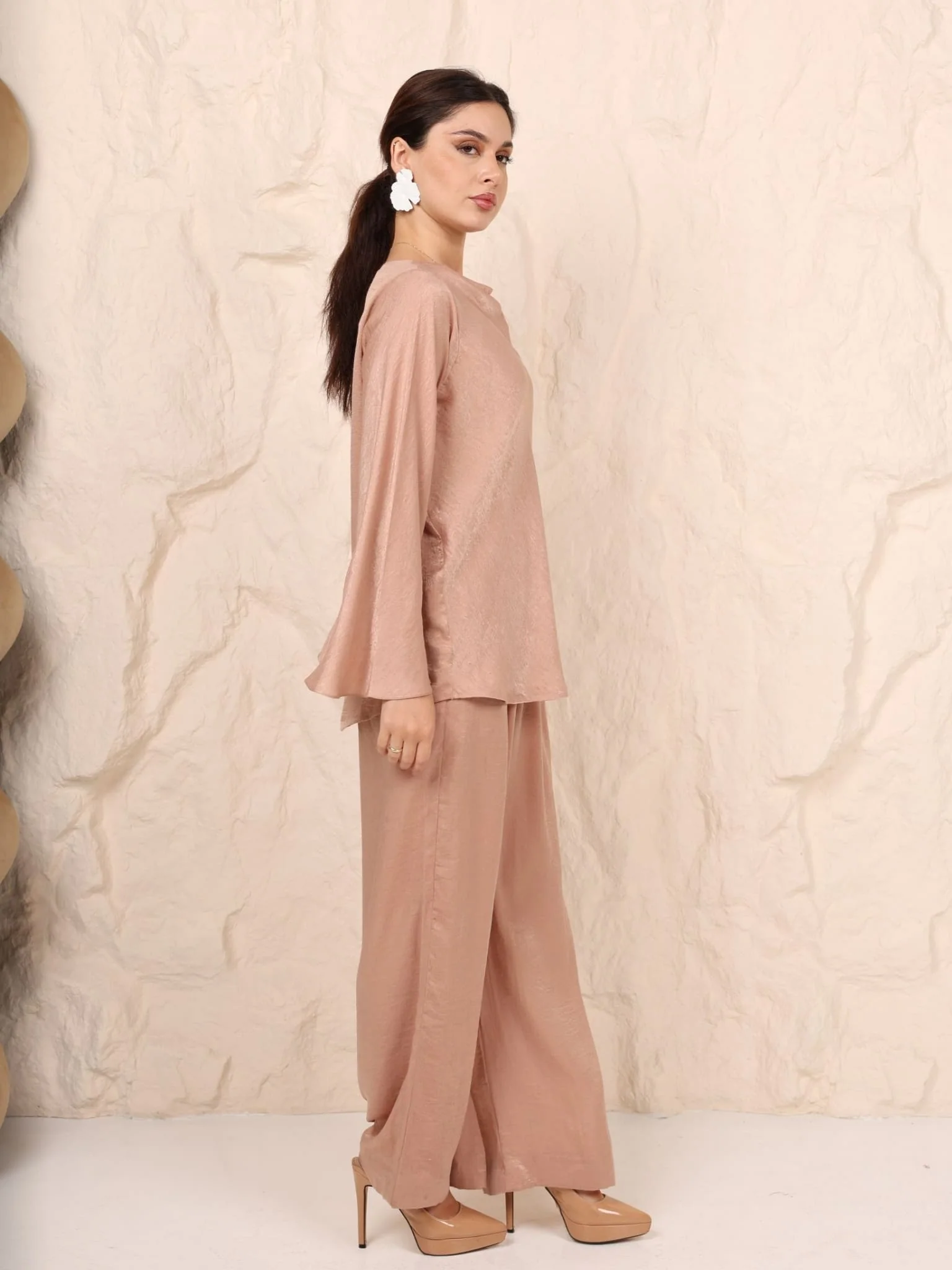 Stephanie Beige Cowl Soft Silk Shirt - Image 5