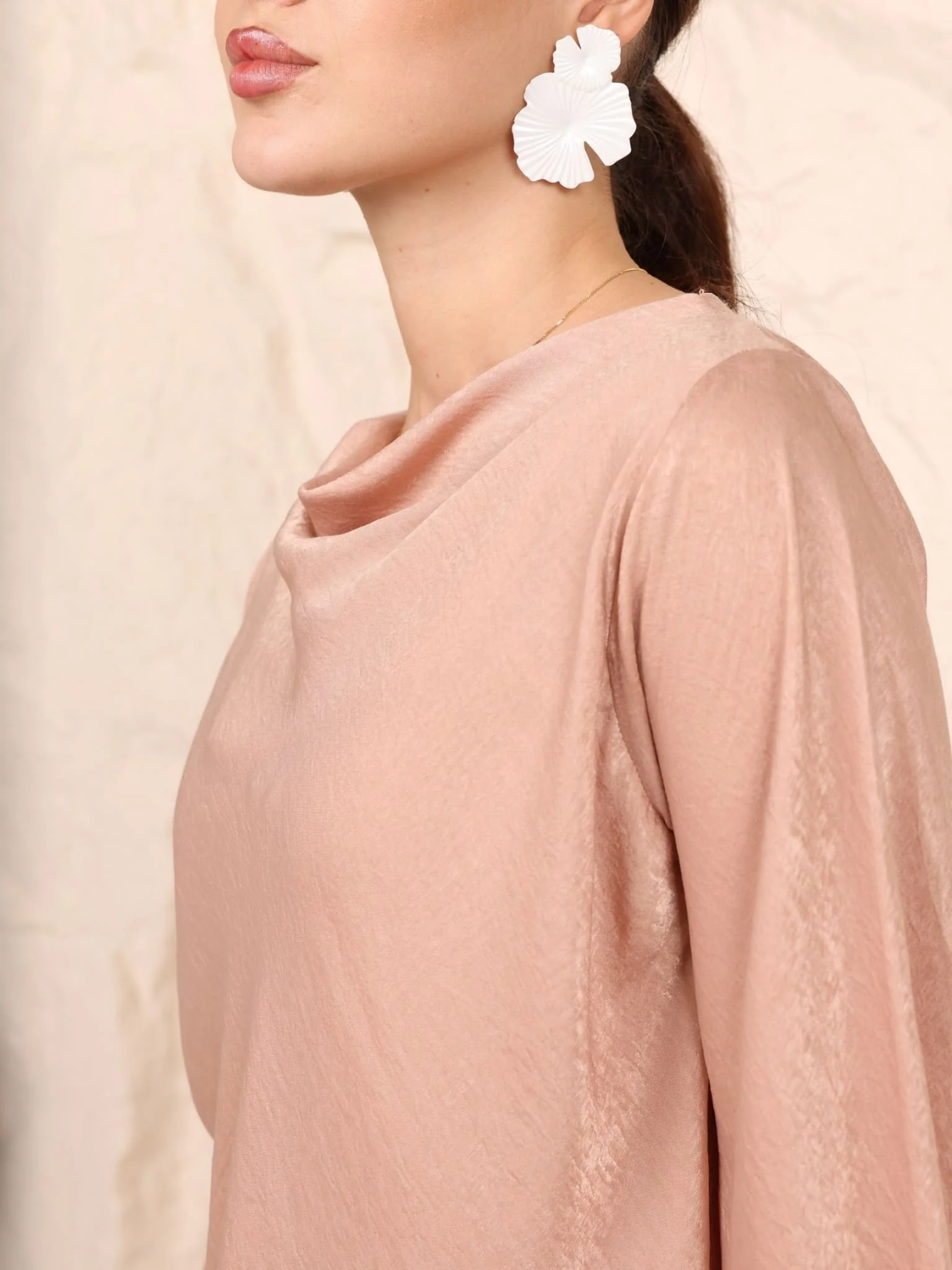 Stephanie Beige Cowl Soft Silk Shirt - Image 9