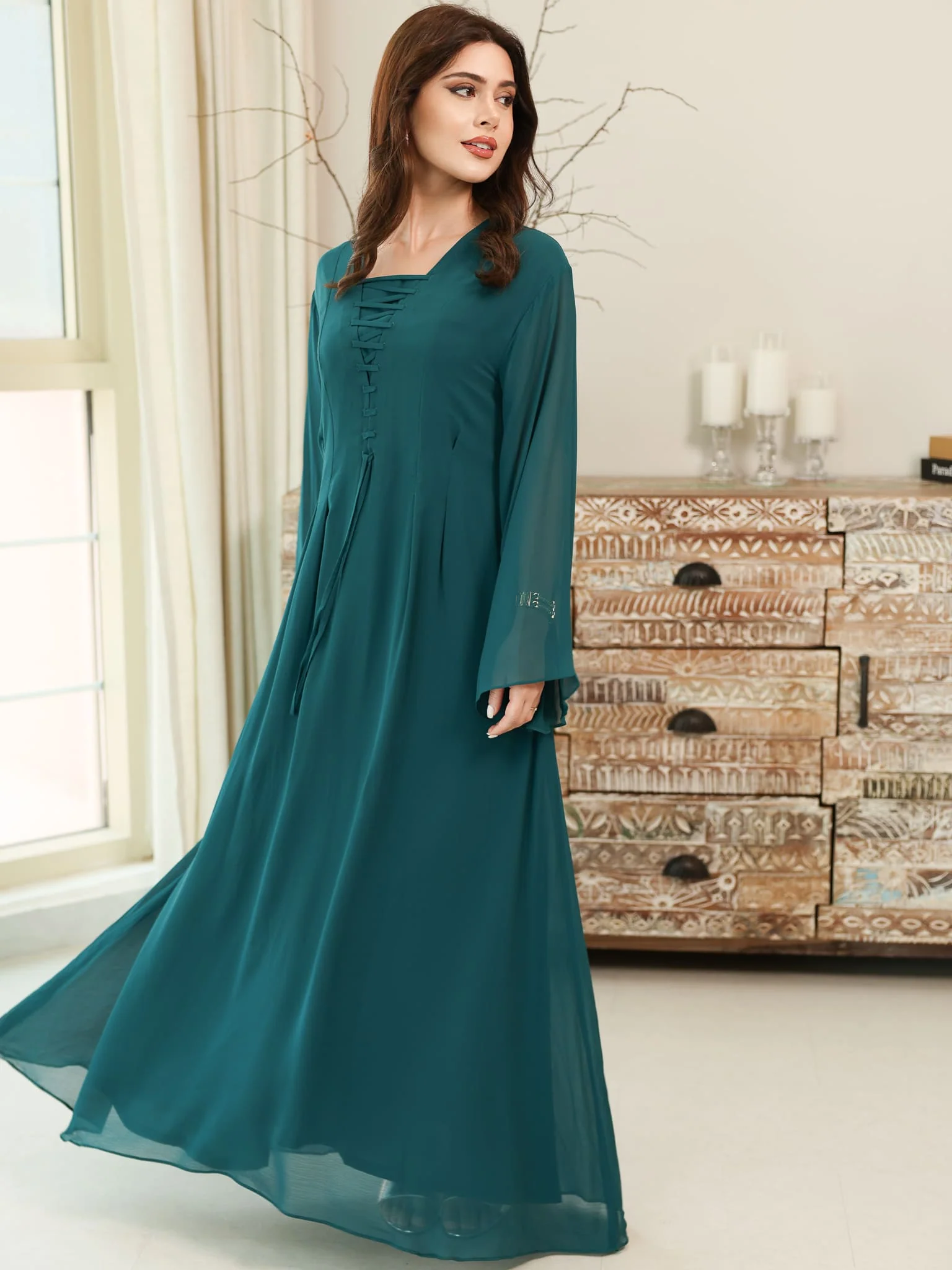 Tea Luxe Box Pleat Long Dress - Image 3