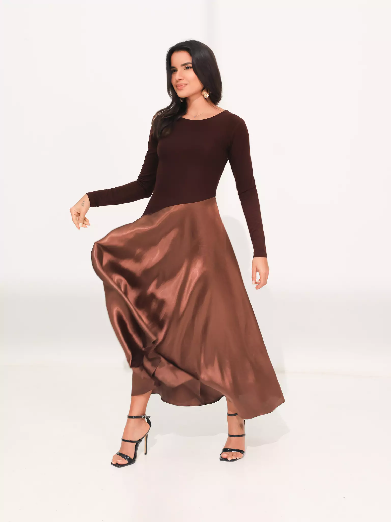 Truffra Brown Silk Jersey Dress - Image 8