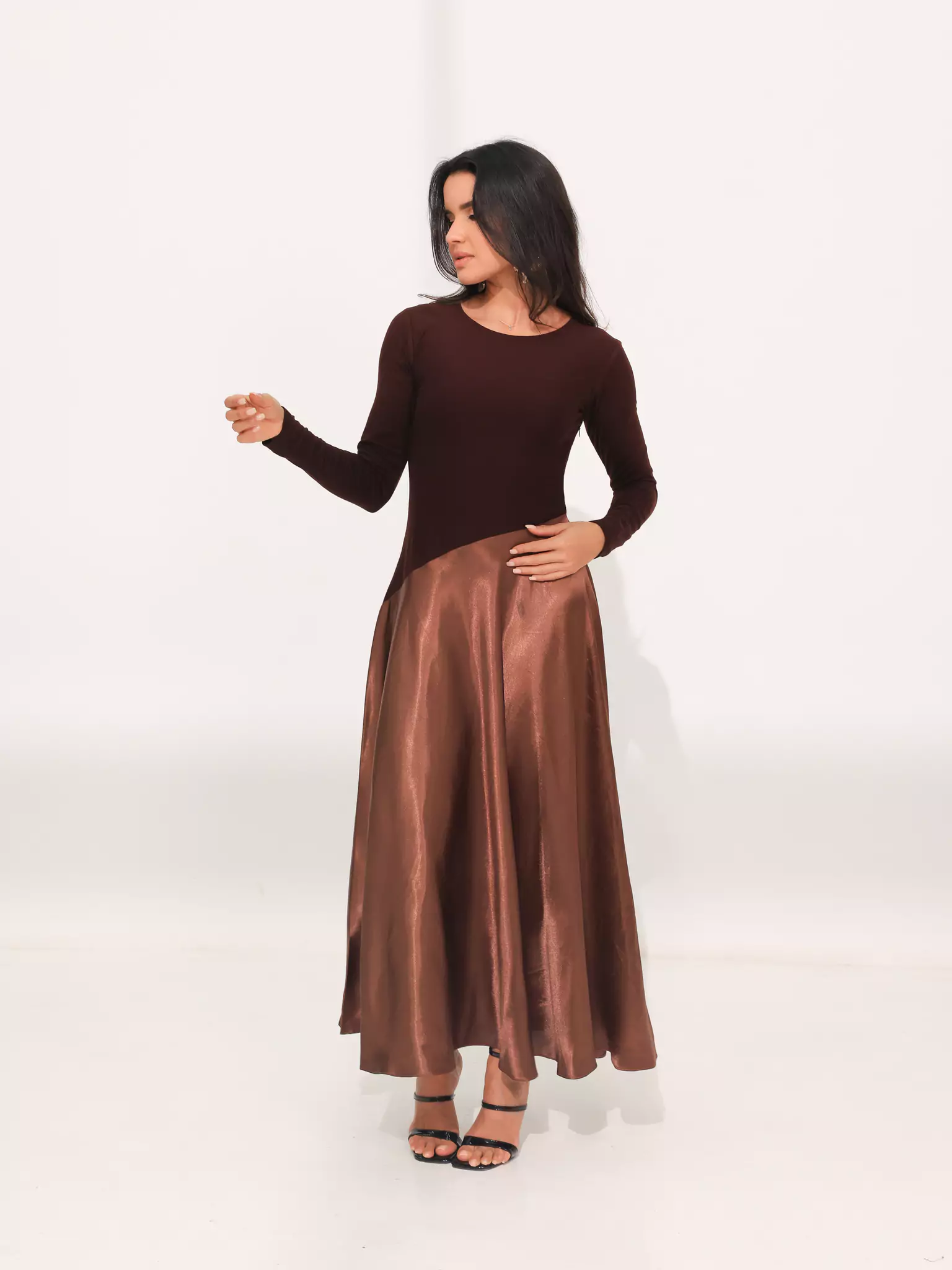 Truffra Brown Silk Jersey Dress - Image 9