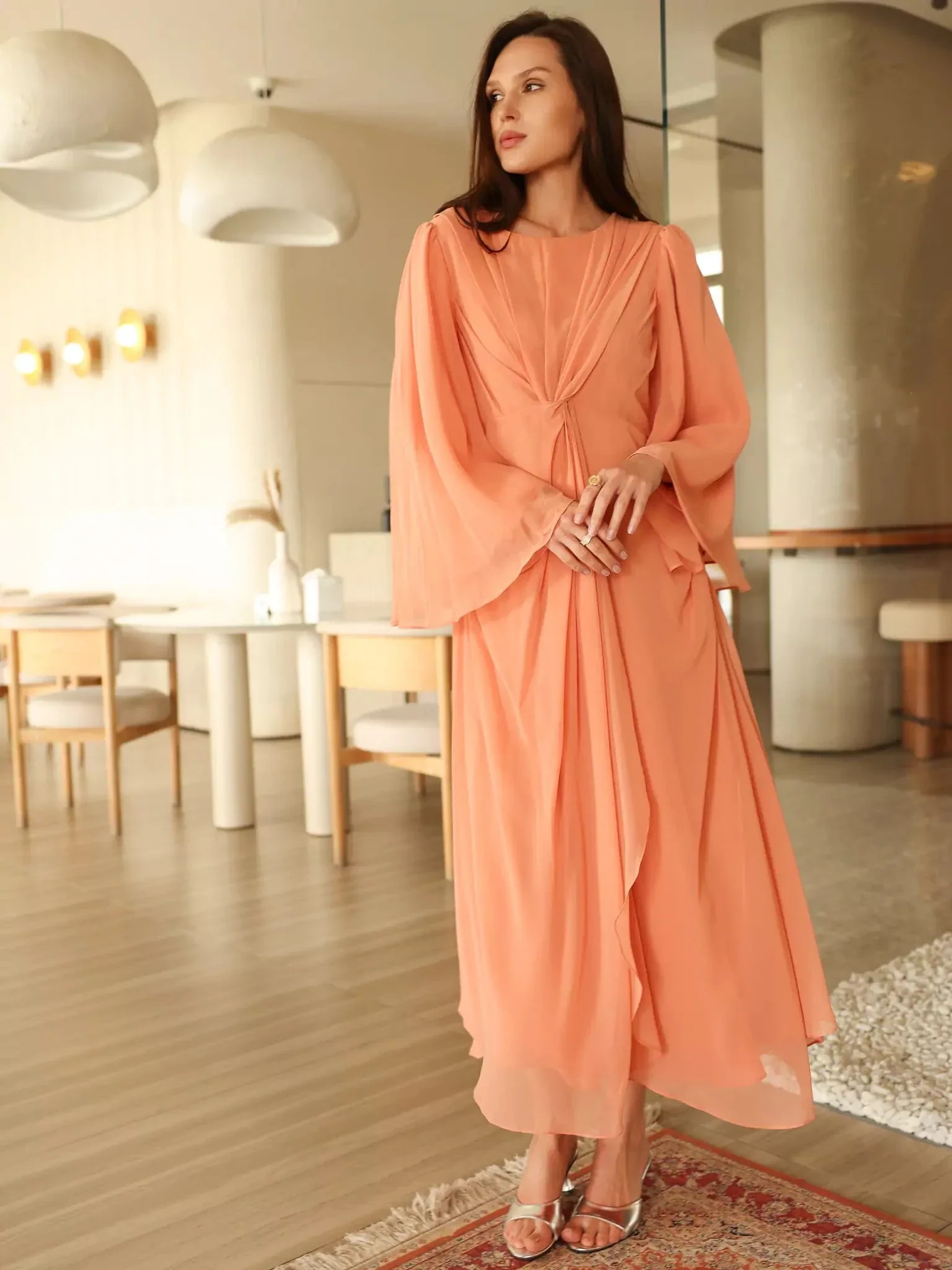 Twistal Peach Long Dress - Image 5