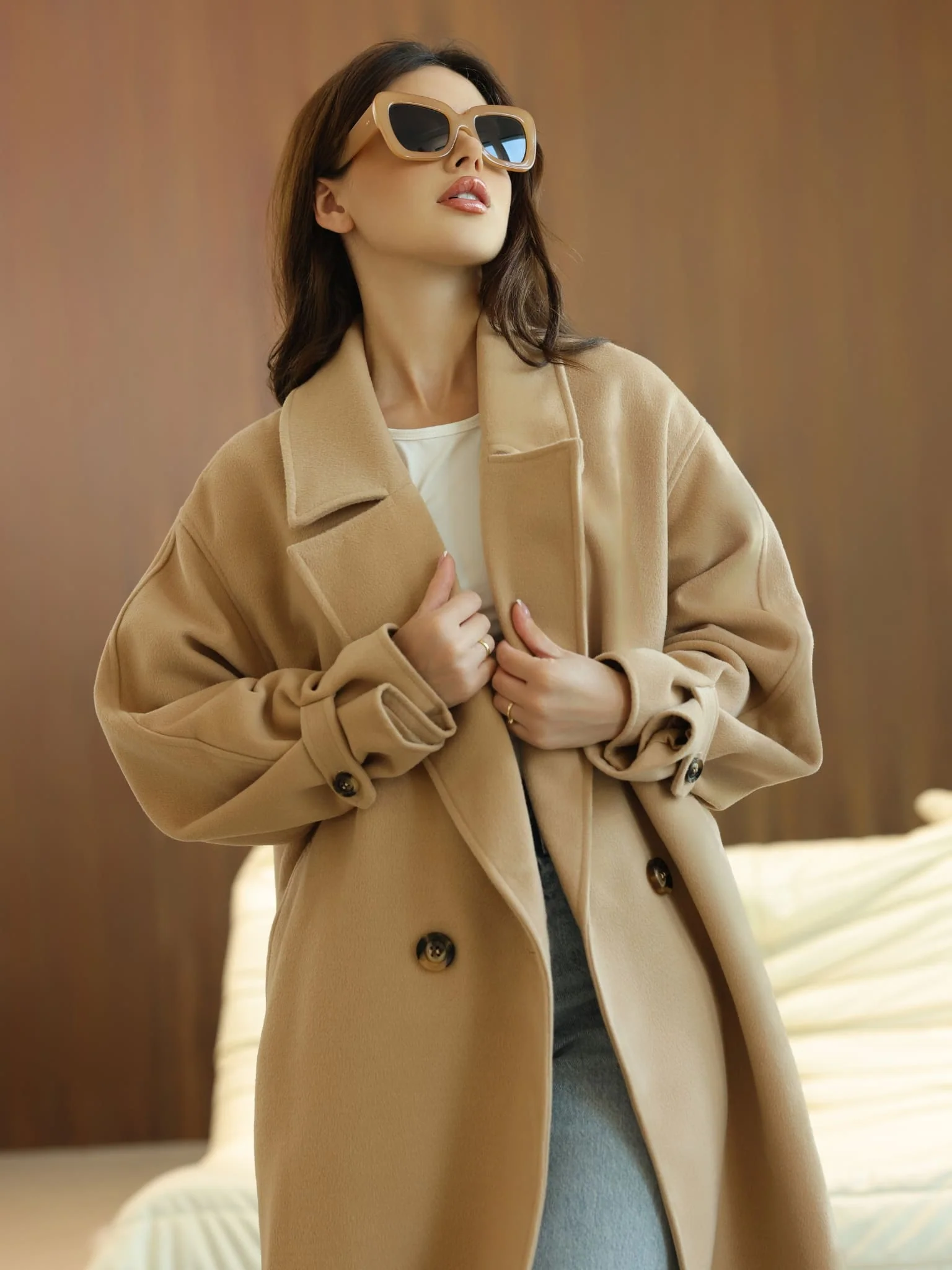 Vela Long Winter Beige Coat - Image 7