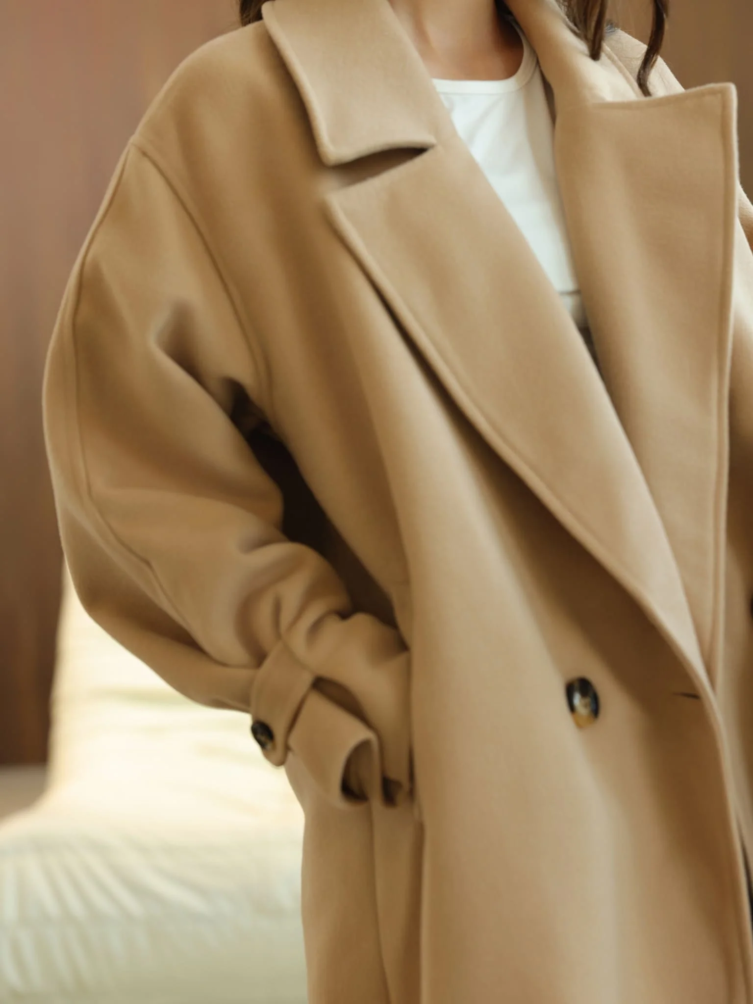 Vela Long Winter Beige Coat - Image 9