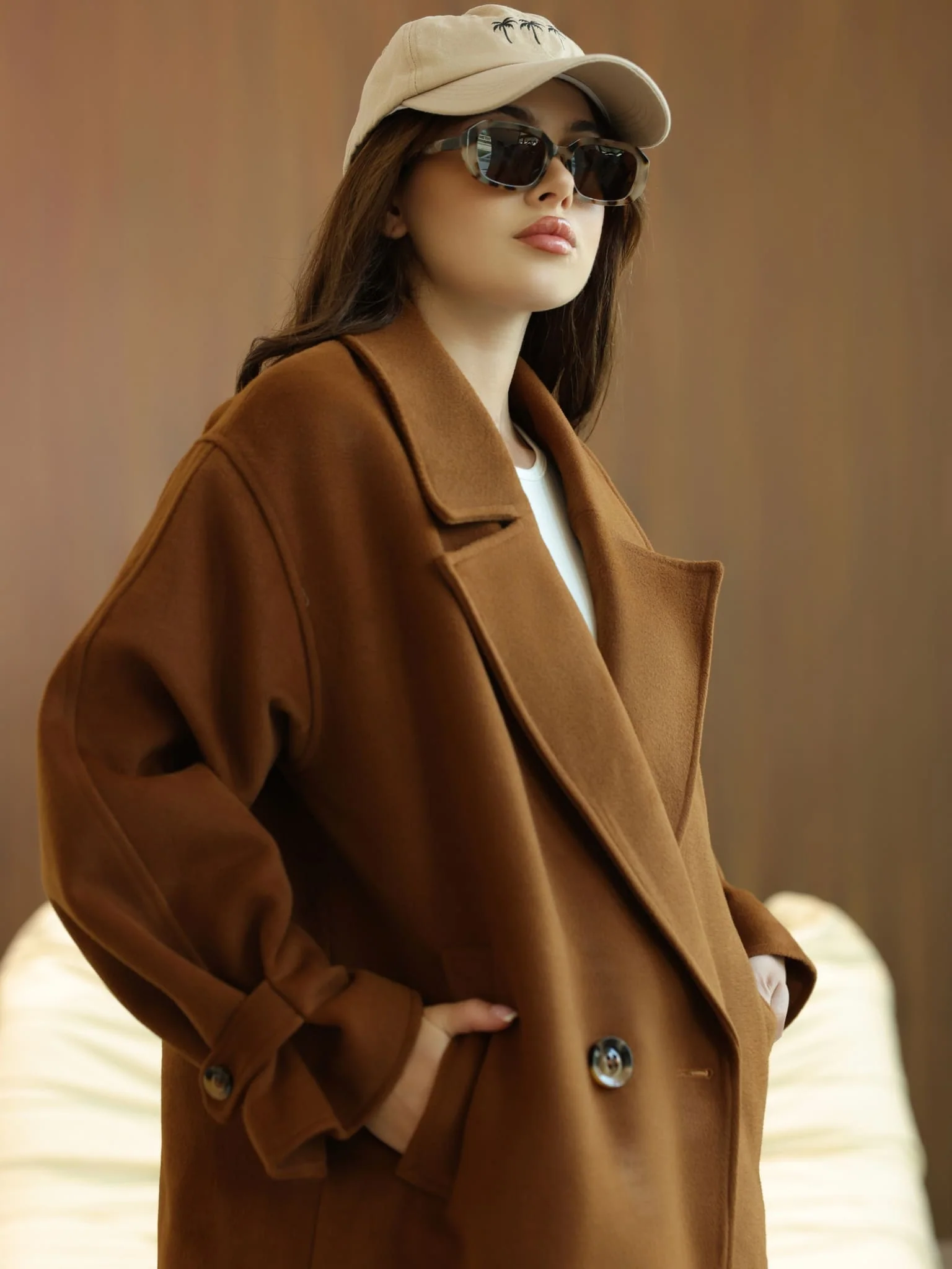 Vela Long Winter Brown Coat - Image 6