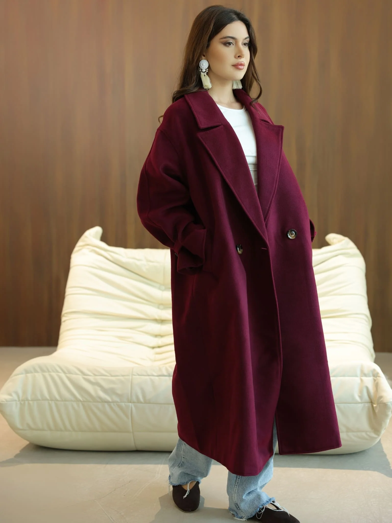 Vela Long Winter Plum Coat - Image 4