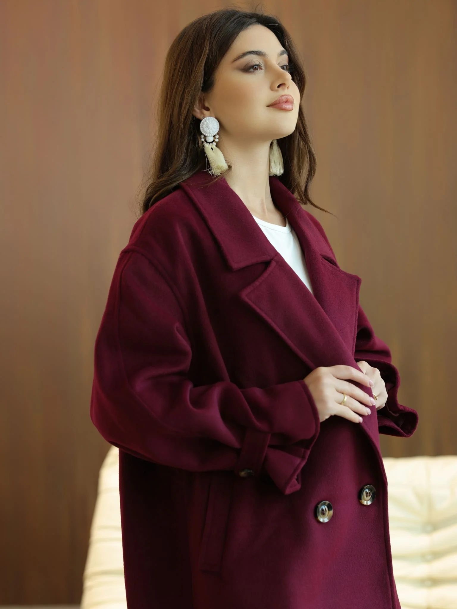 Vela Long Winter Plum Coat - Image 7