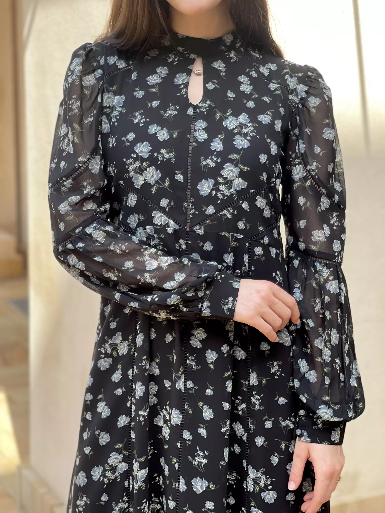 Veliora Black Floral Lacey Long Dress - Image 2