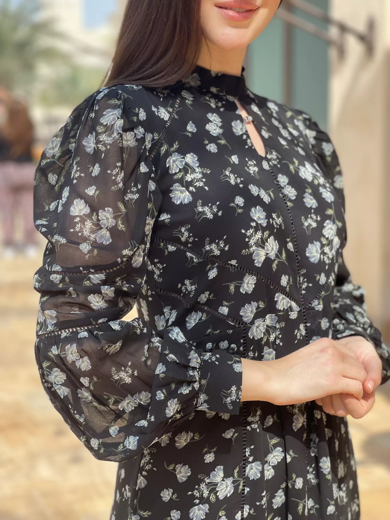 Veliora Black Floral Lacey Long Dress - Image 4