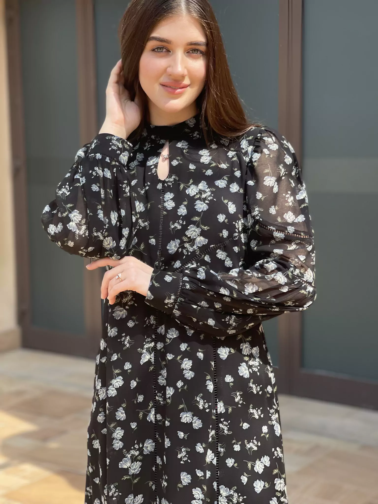 Veliora Black Floral Lacey Long Dress - Image 5