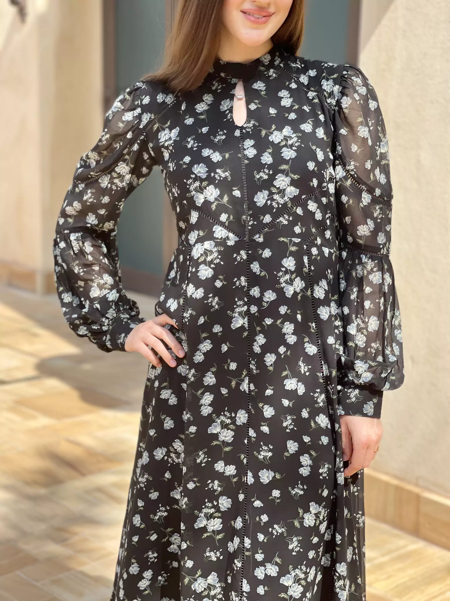 Veliora Black Floral Lacey Long Dress - Image 7