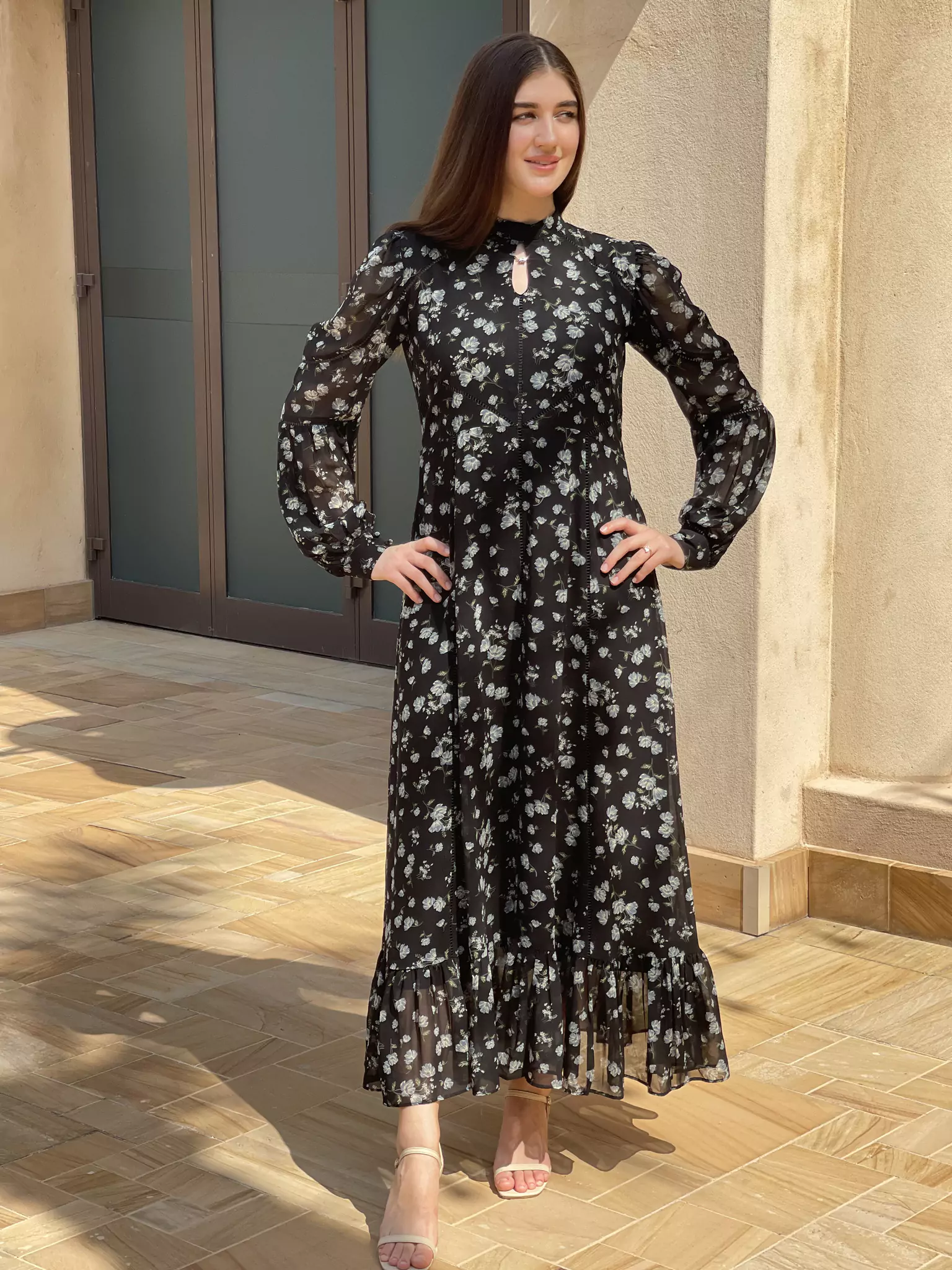 Veliora Black Floral Lacey Long Dress - Image 8