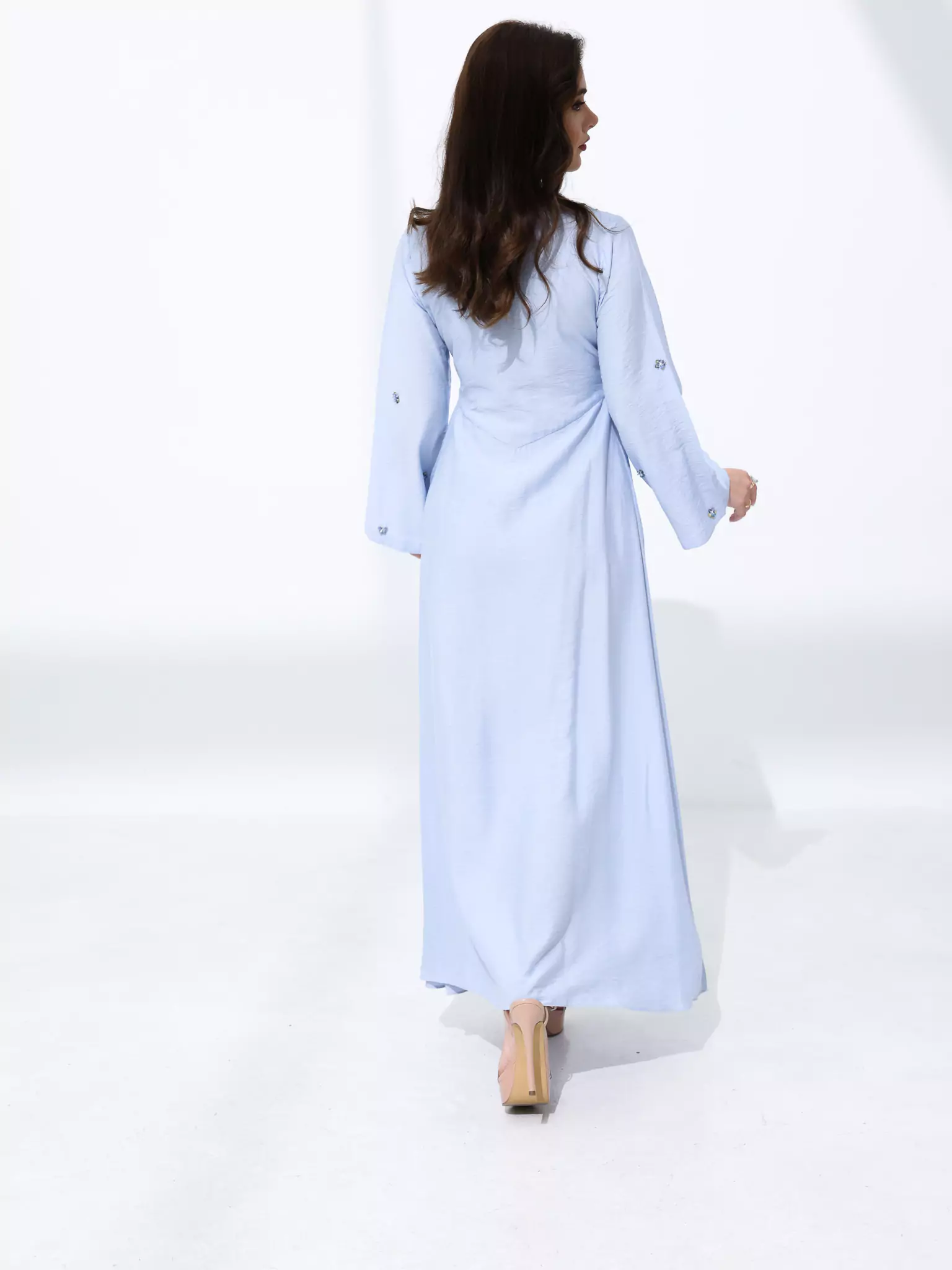 Veya Embellished Pastel Blue Long Dress - Image 3