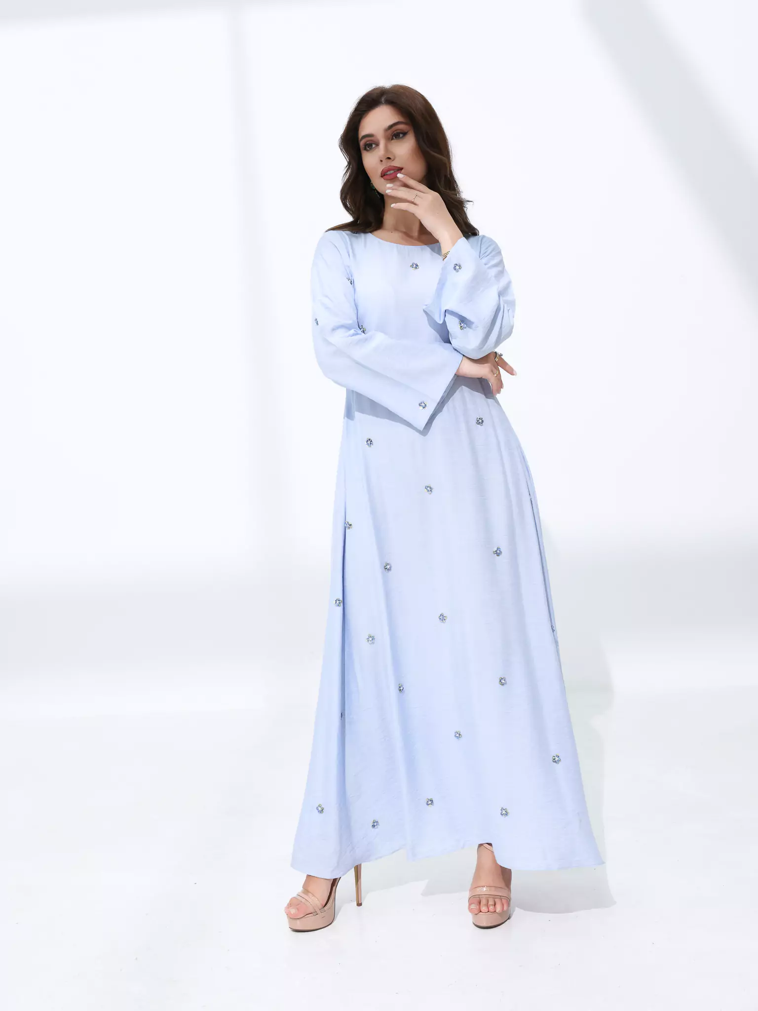Veya Embellished Pastel Blue Long Dress - Image 5
