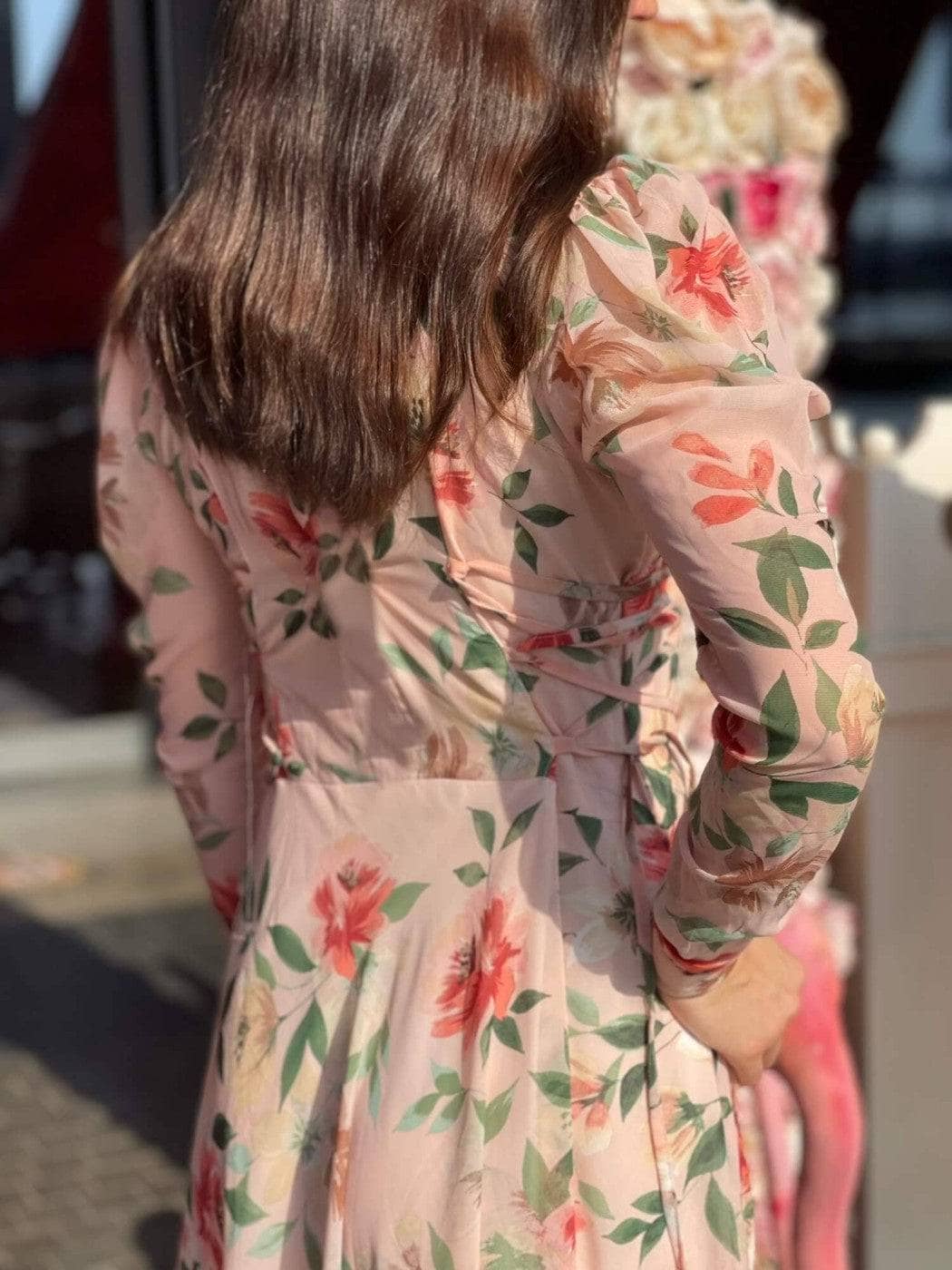 Victoria - Peach Floral Maxi Dress with Long Sleeves - Image 3