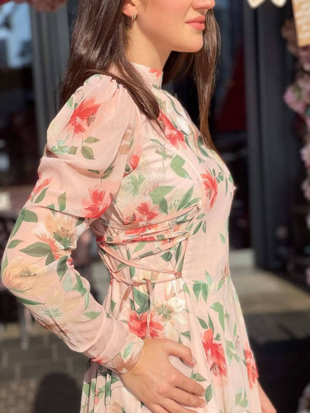Victoria - Peach Floral Maxi Dress with Long Sleeves - Image 4