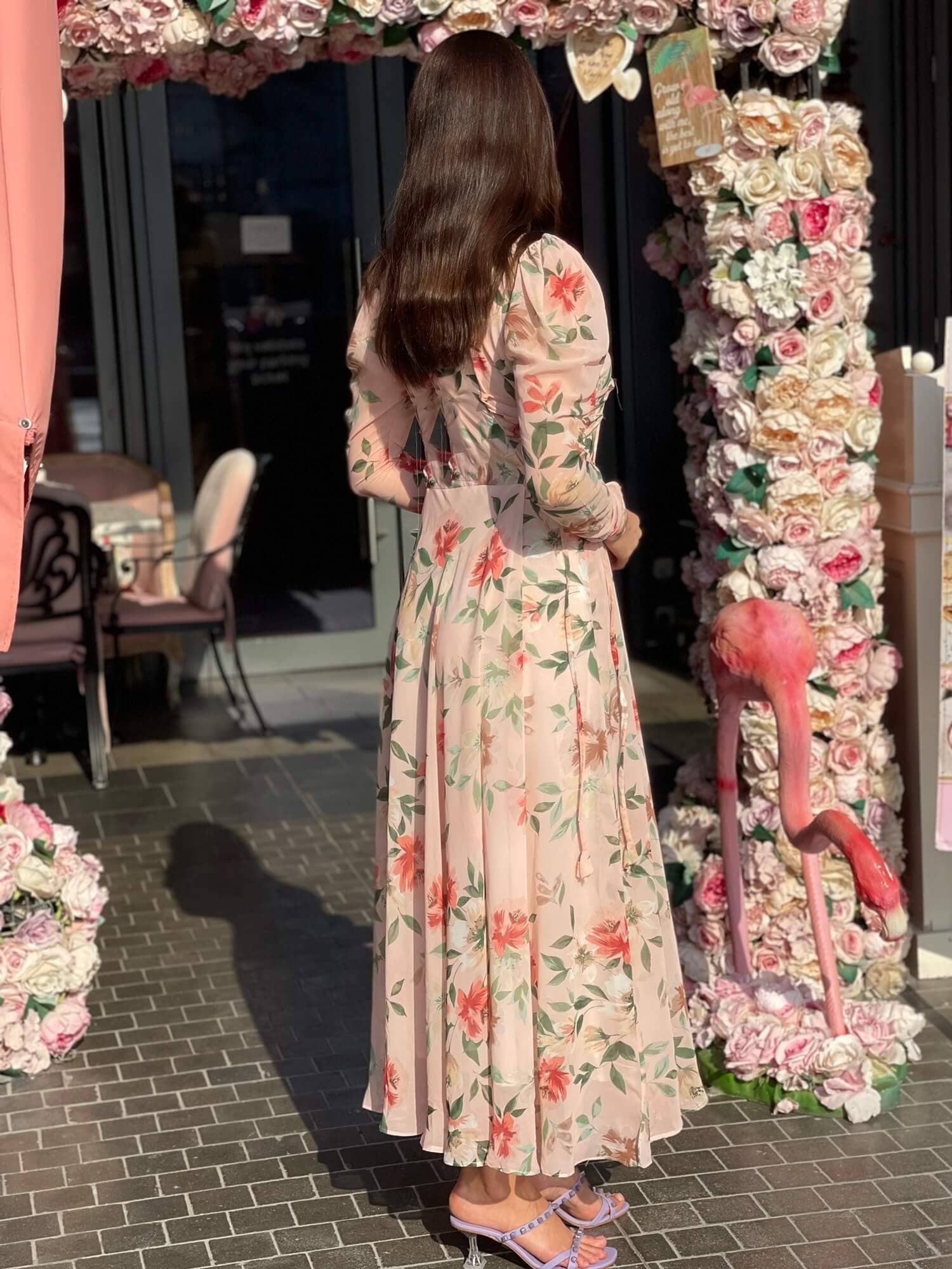 Victoria - Peach Floral Maxi Dress with Long Sleeves - Image 7